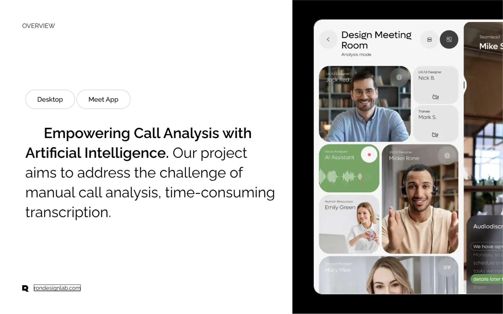 Screenshot of the AI-Meet mobile app interface revolutionizing call analysis for business CRM.
