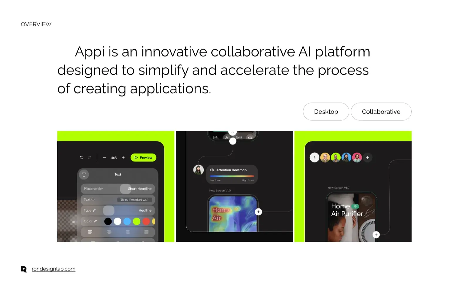 Screenshot of the Appi collaborative AI platform interface for creating business apps.