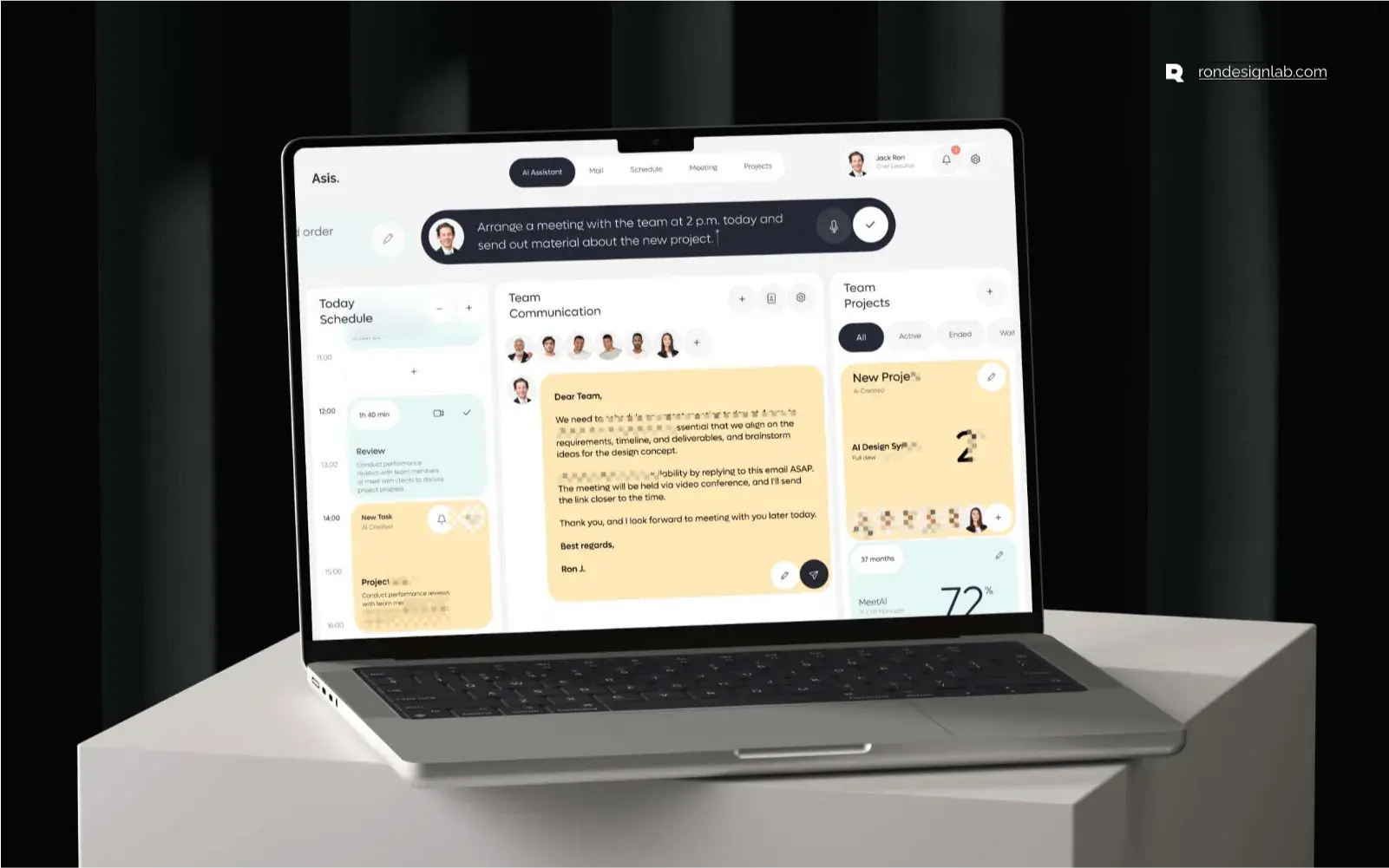screenshot of Asis smart AI personal assistant interface for business and enterprise CRM software.