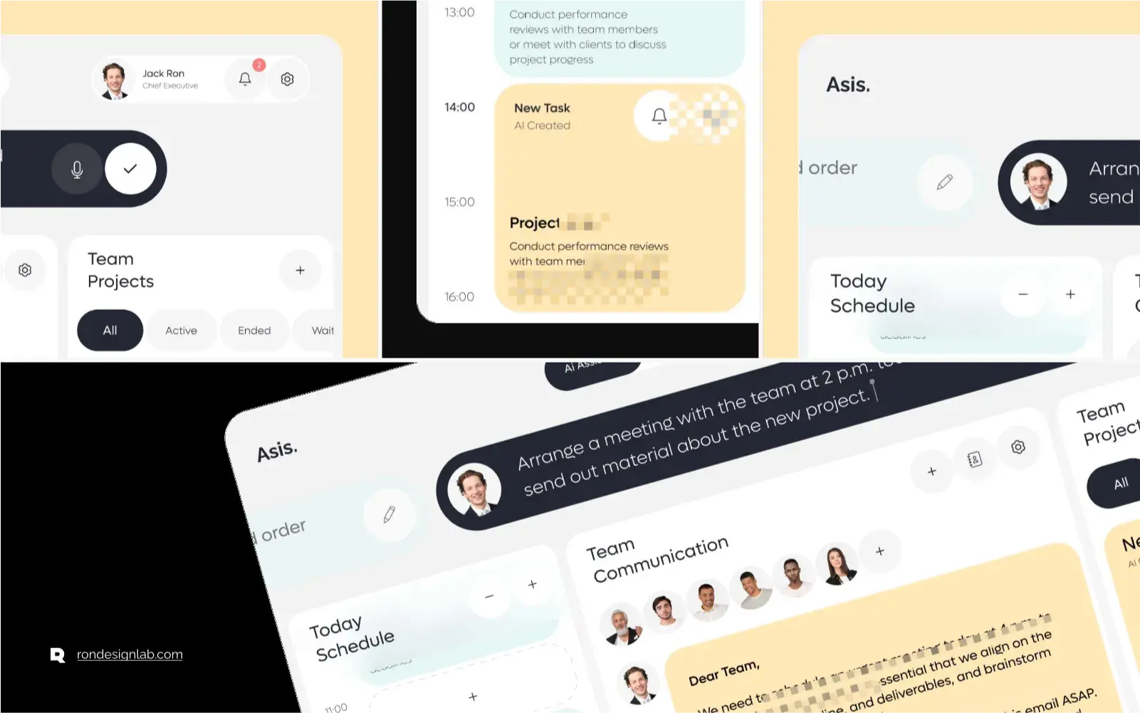 Screenshot of the Asis smart AI personal assistant interface, showing enterprise task management.