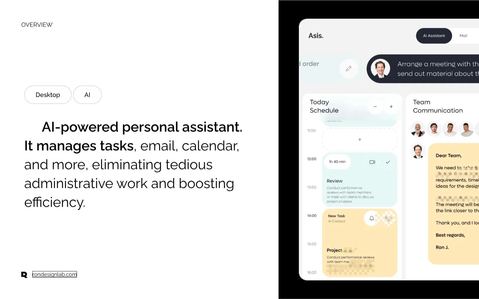 Screenshot of Asis, your smart AI personal assistant, interface managing enterprise business tasks.