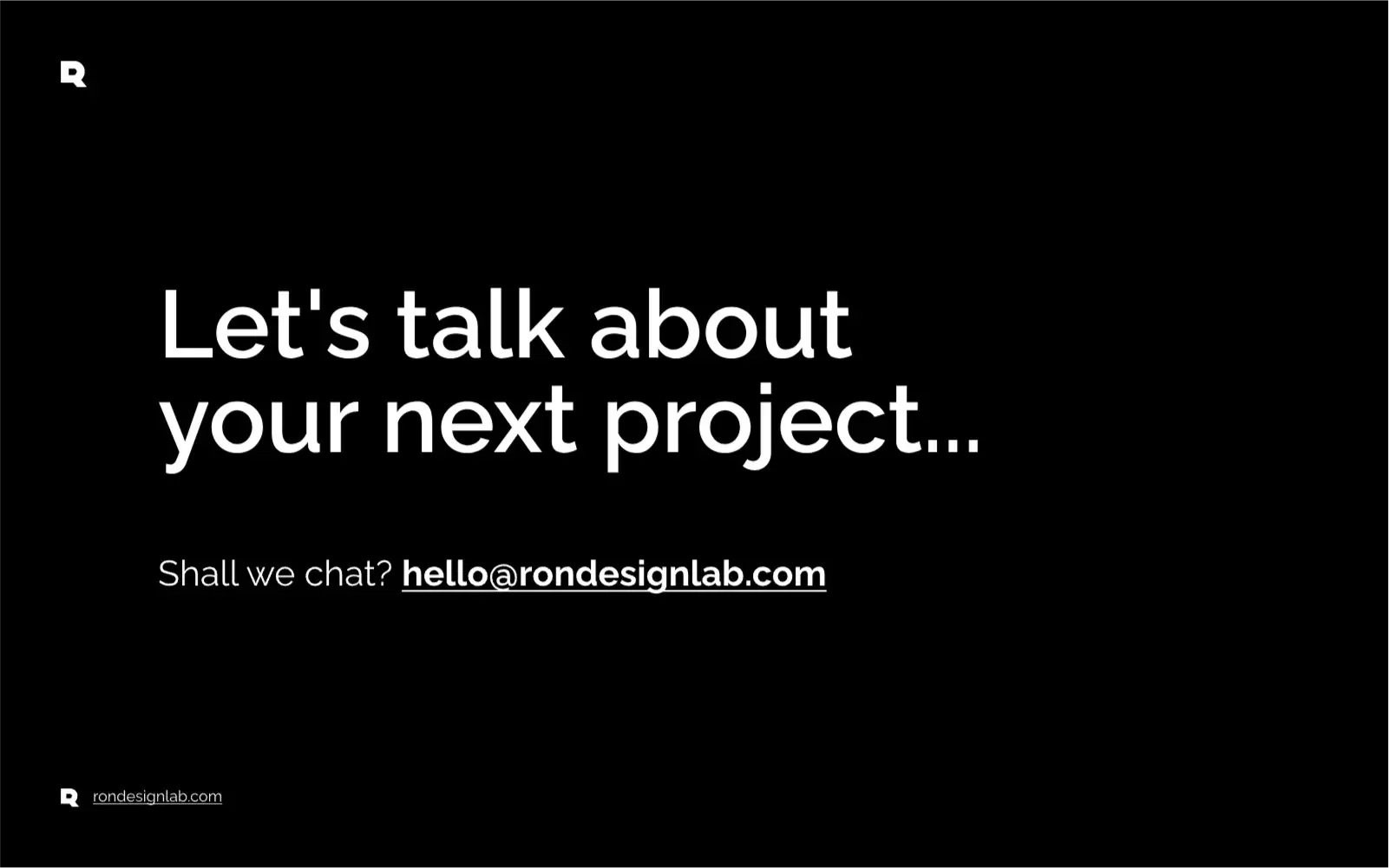 Screenshot of rondesignlab.com contact info for web projects related to business and finance.