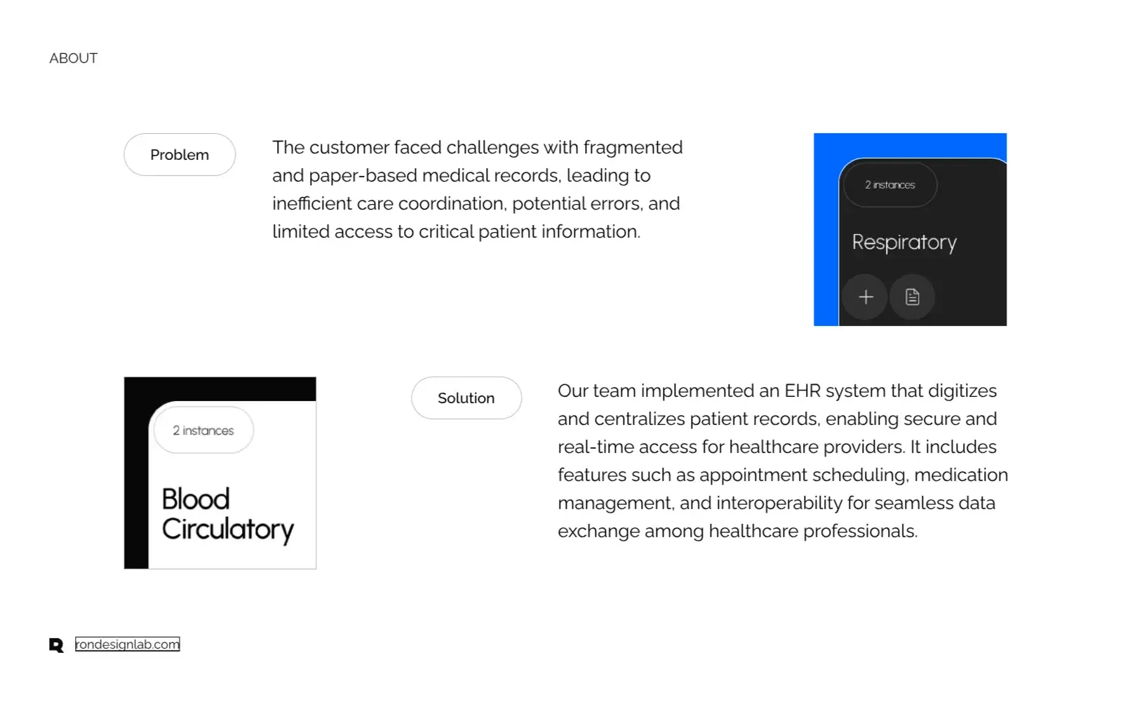 Screenshot of a healthcare interface displaying patient data for empowered, patient-centered care within a web-based EHR system.