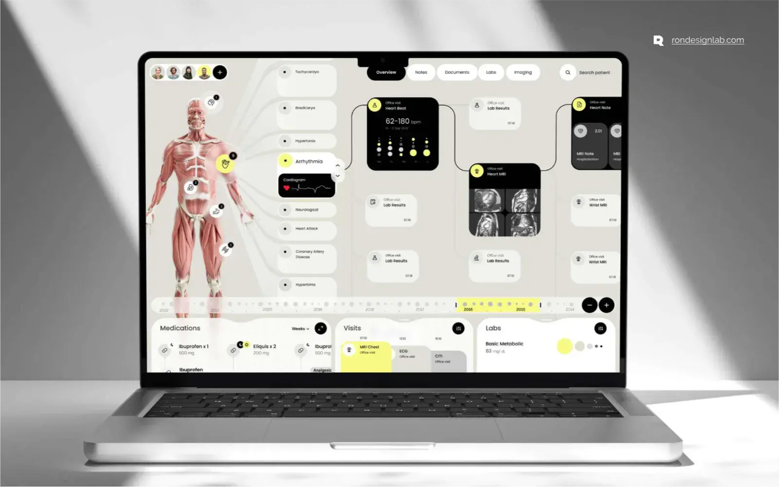 Screenshot of the EMR+ electronic medical record system web interface on a laptop for healthcare business management.