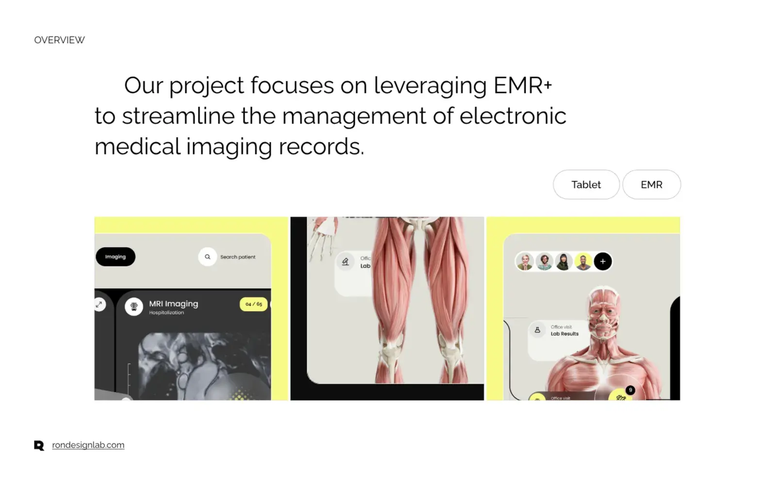Screenshot of the EMR+ tablet interface, streamlining medical imaging records.