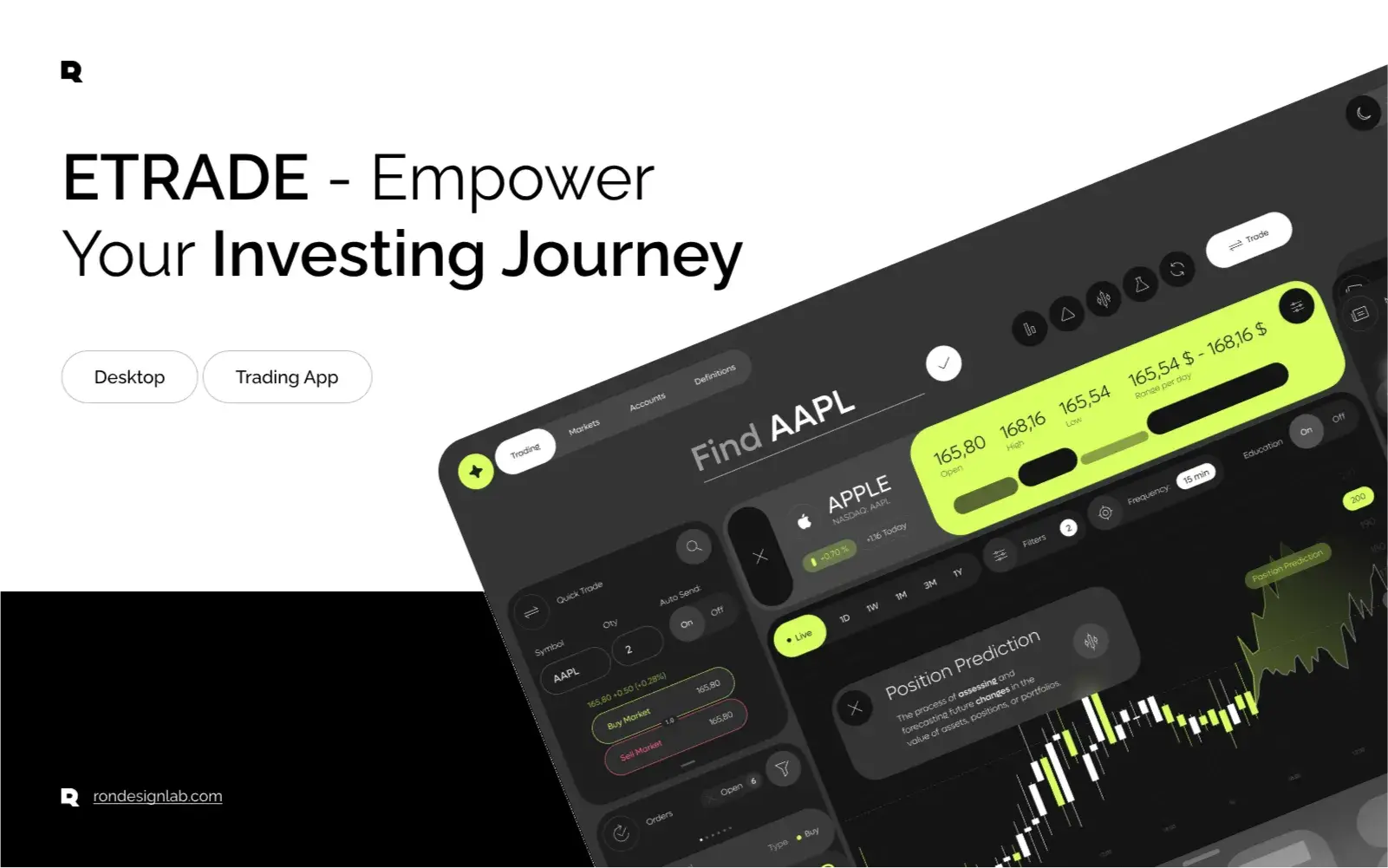 Screenshot of the ETRADE "Empower Your Investing Journey" platform user interface.