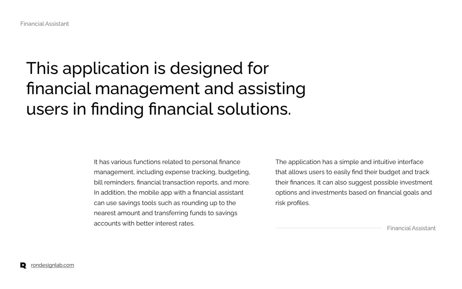 Screenshot of FinAssist web interface displaying personal finance documentation.