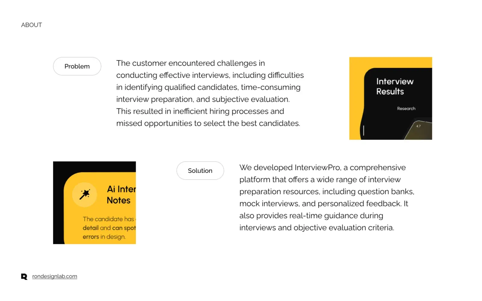 Screenshot of the InterviewPro web interface, illustrating tools for evaluating candidates and empowering successful hiring decisions.