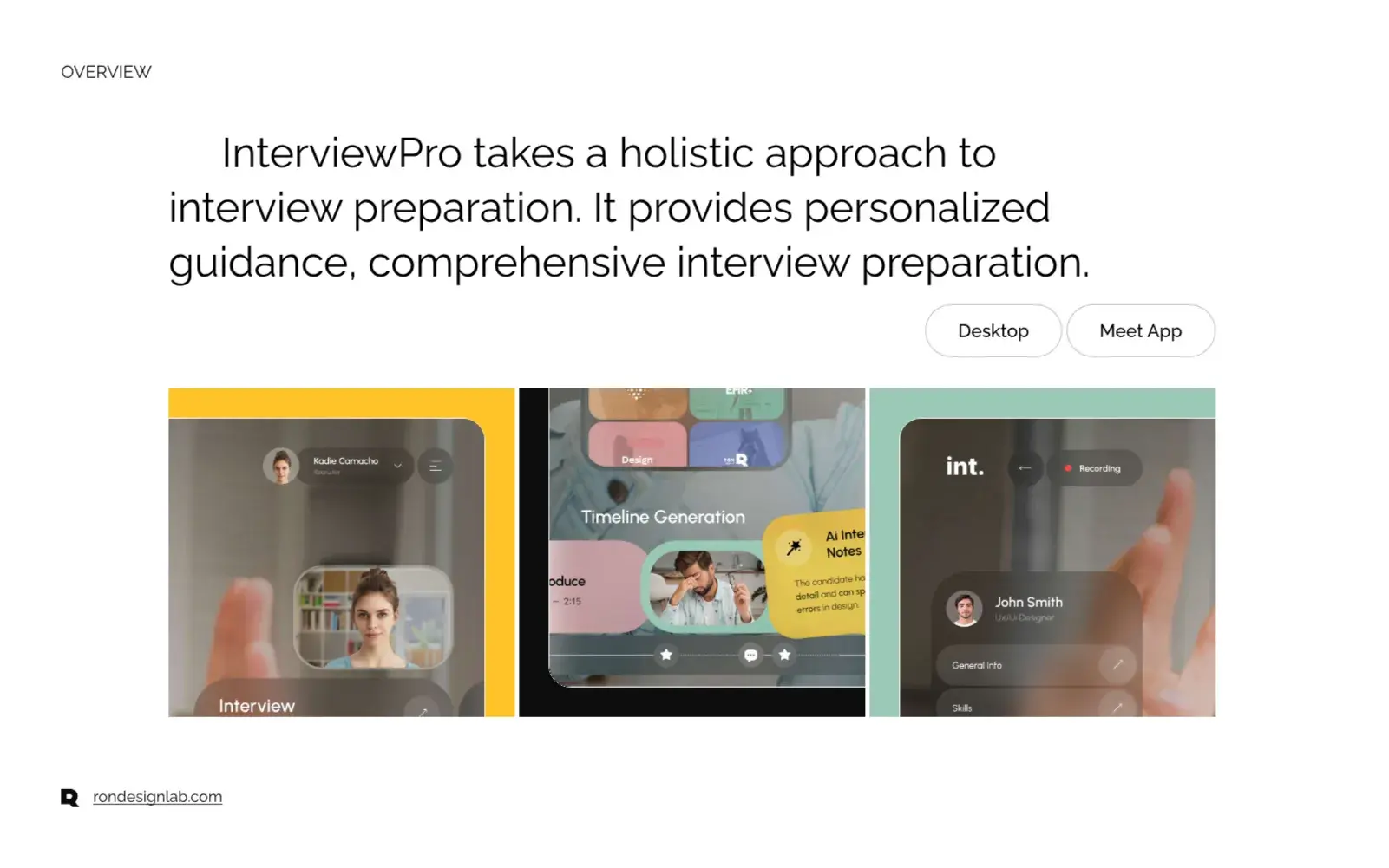 Screenshot of the InterviewPro web UI, highlighting features that empower users for successful interviews.