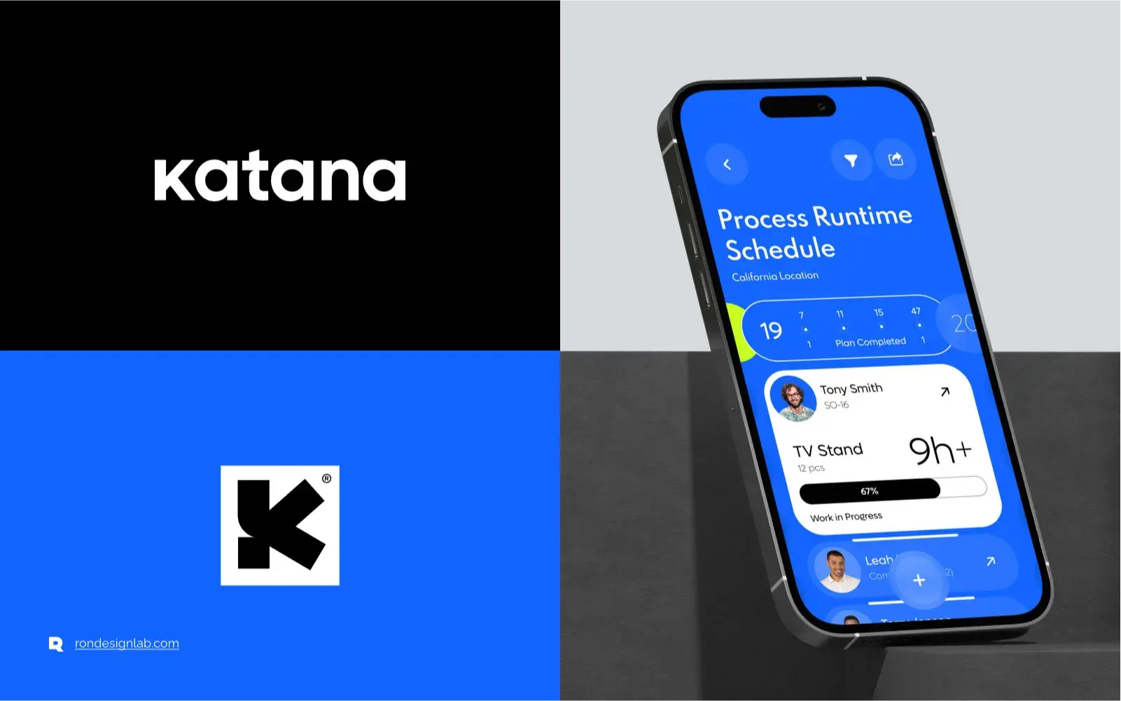 Screenshot of the Katana MRP software mobile interface on an iPhone, demonstrating the UX/UI design.