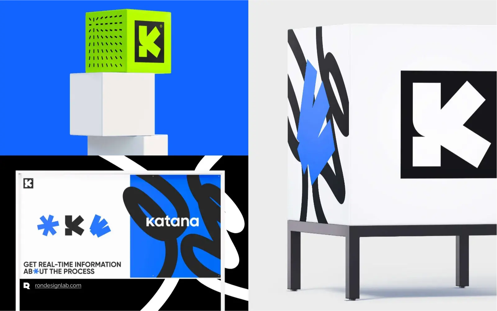 Graphic design element for Katana MRP software branding, emphasizing real-time manufacturing process information.