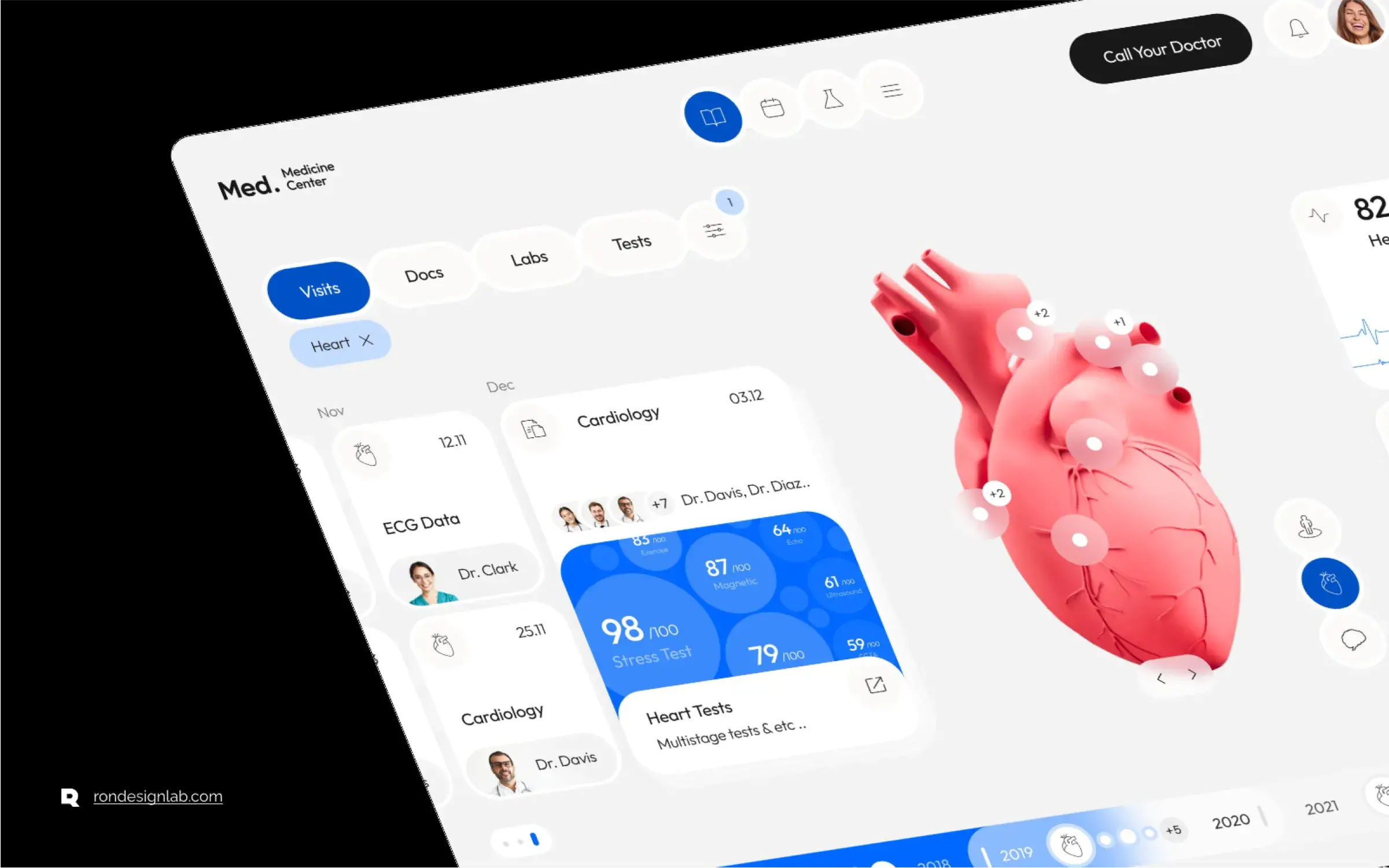 Screenshot of an EHR system on a tablet used for comprehensive healthcare diagnostics.