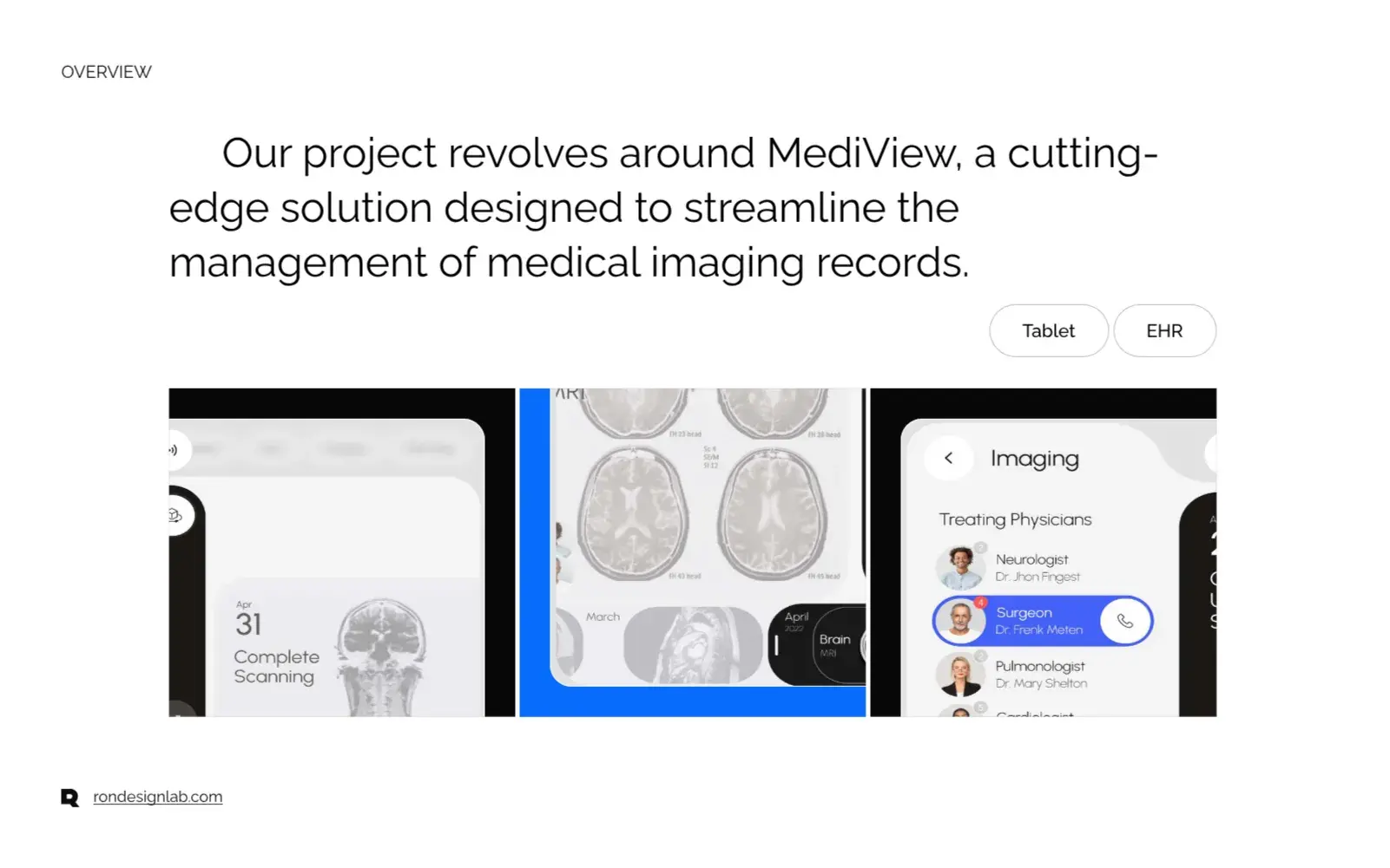 Screenshot of MediView streamlined medical imaging management software.