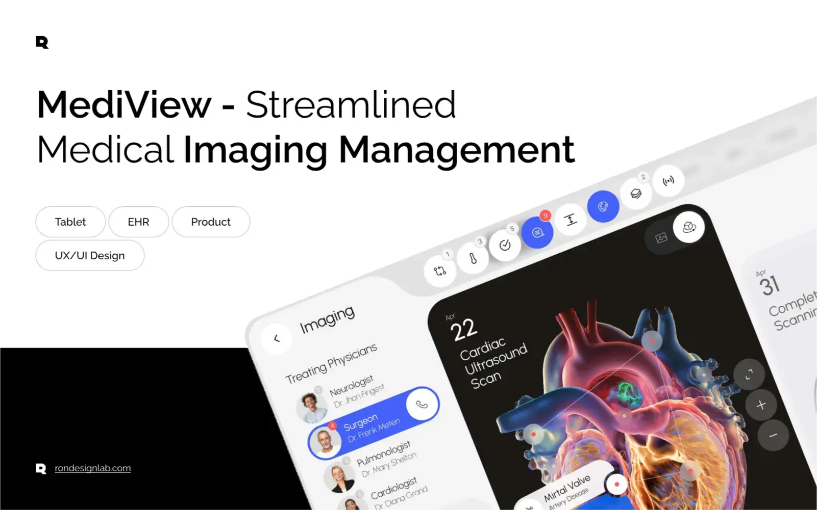 Screenshot of MediView's streamlined interface for medical imaging management in healthcare.