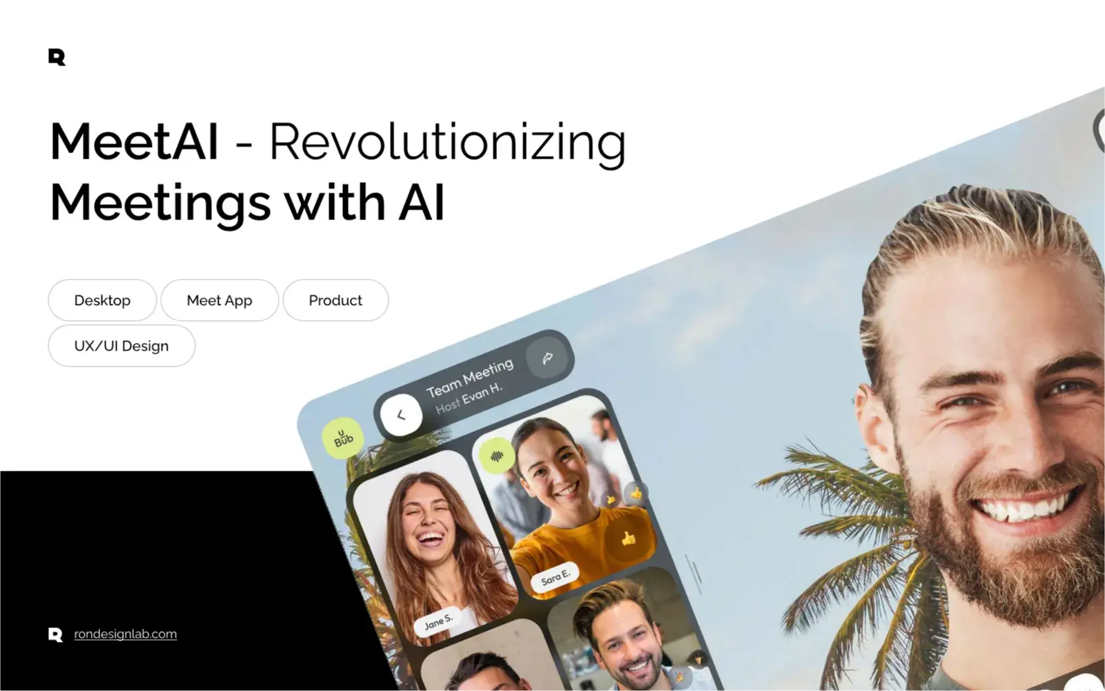 Screenshot of the MeetAI mobile app interface, showcasing UX/UI design for revolutionizing AI-powered meeting experiences.