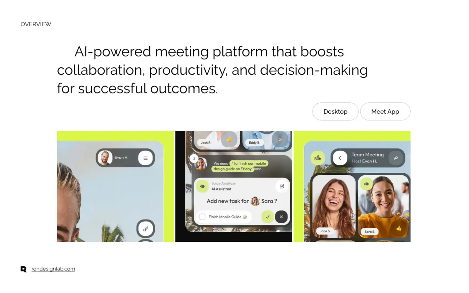 Screenshot of the MeetAI user interface for revolutionary AI business meetings, showing participants.