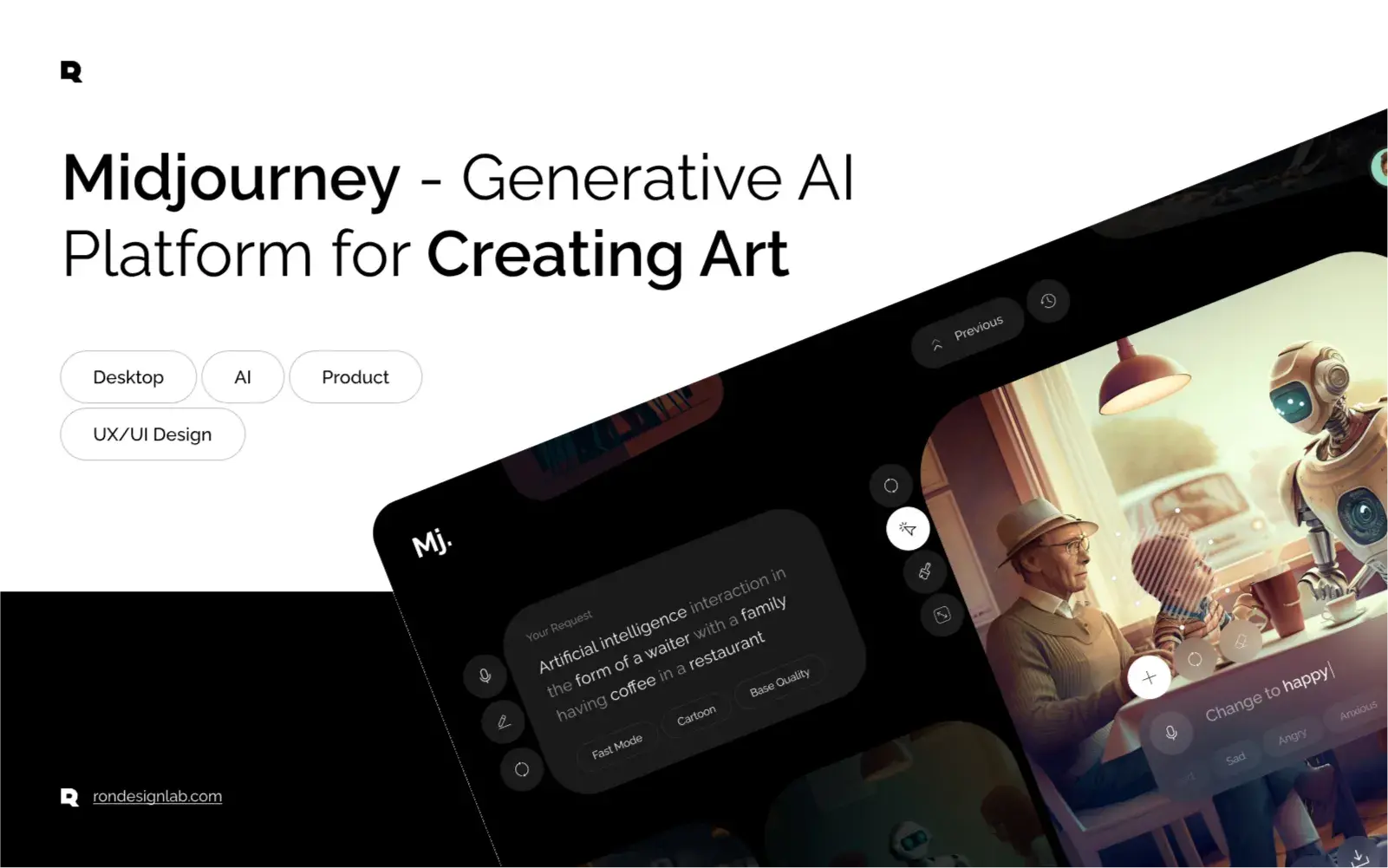 Screenshot showing the Midjourney generative AI platform interface, highlighting UX/UI for web-based art creation in the case study.