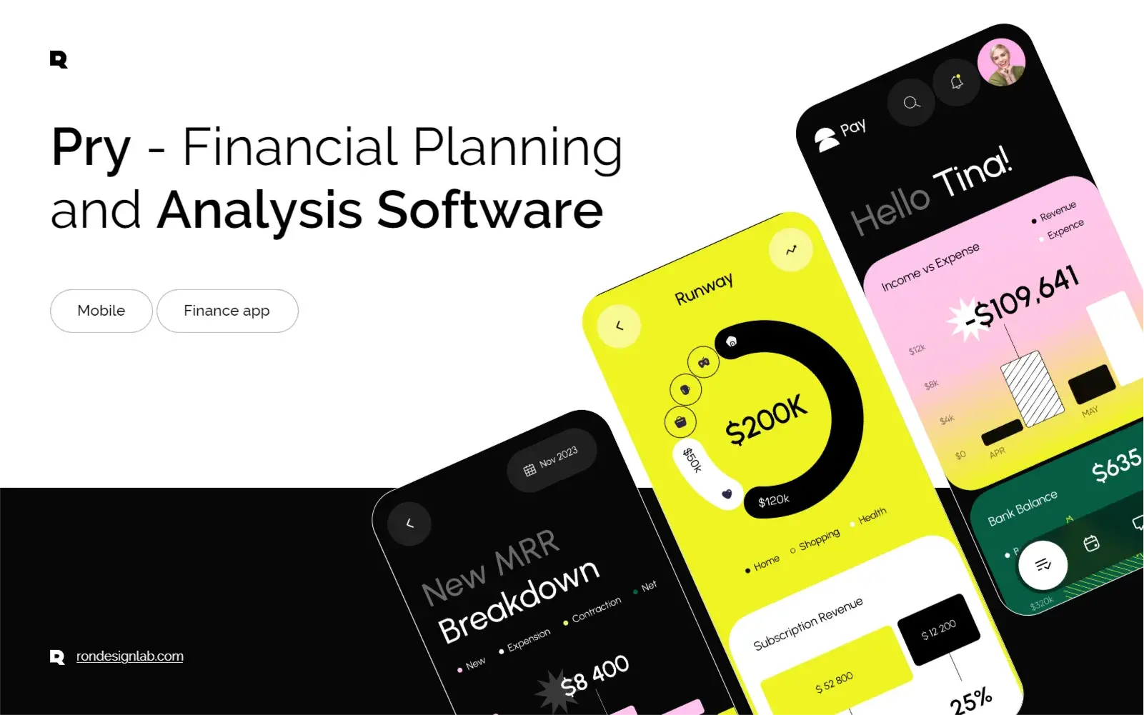 Mobile screenshot showing the Pry FP&A software interface for business finance analysis.