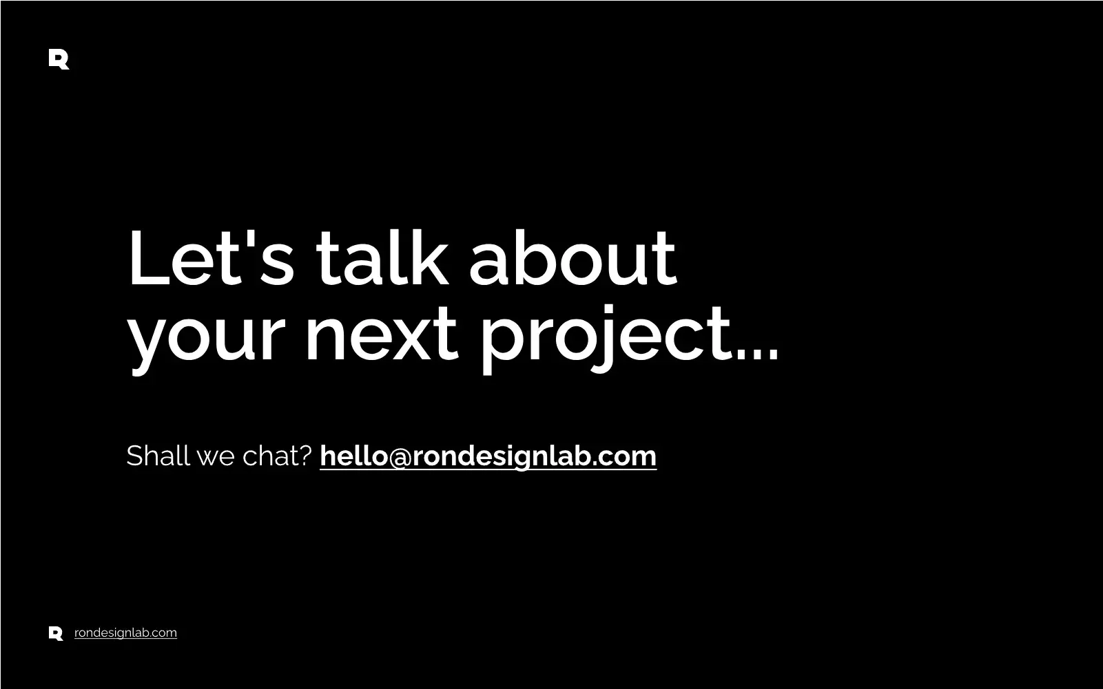 Screenshot of a "Let's talk" contact section for rondesignlab UX/UI design services, relevant to finance and service management projects.
