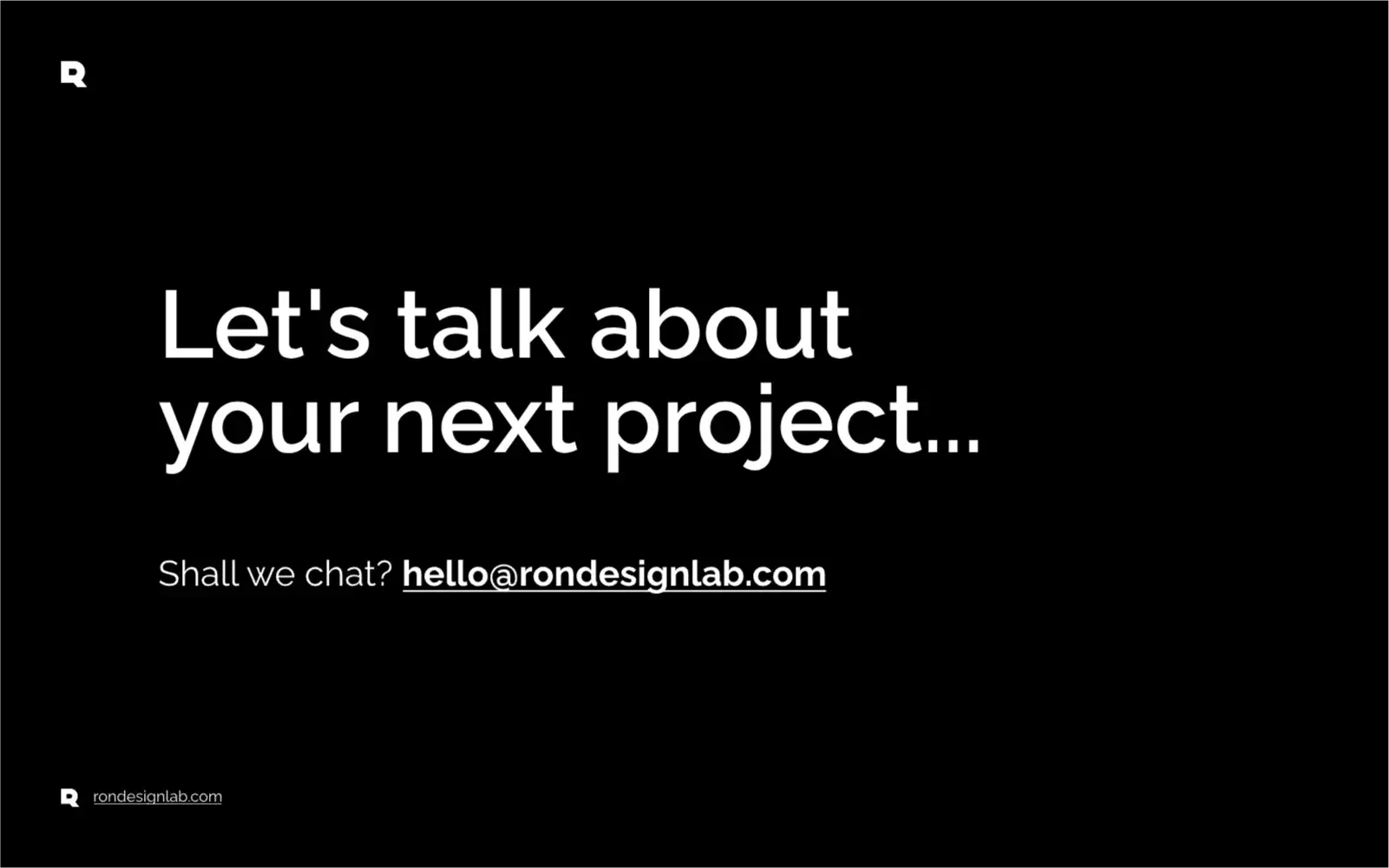 Screenshot from a case study about an advanced financial analysis platform, showing contact information for the project creators, rondesignlab.com.