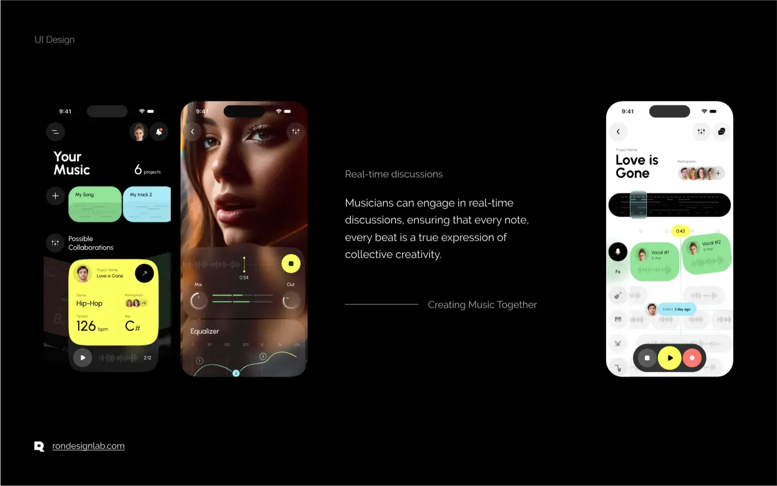 Screenshot of the Tunez mobile app UX/UI for creating music together.