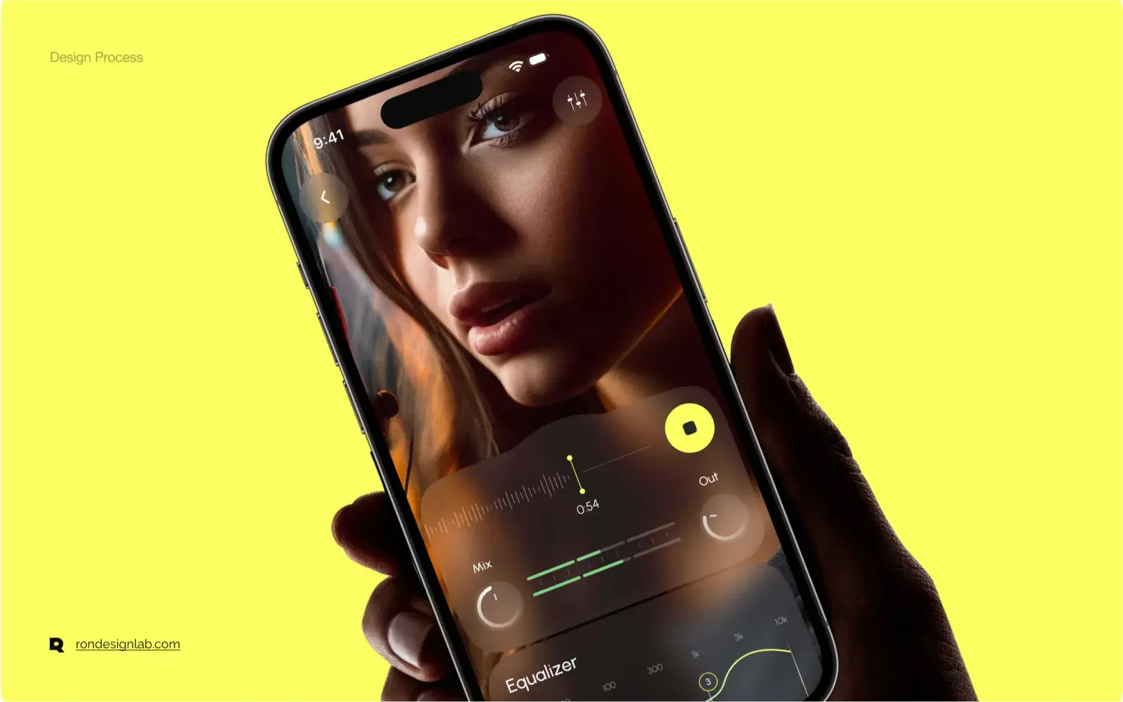 Screenshot of the Tunez app UX/UI on a smartphone, displaying a music mixing and equalizer interface.