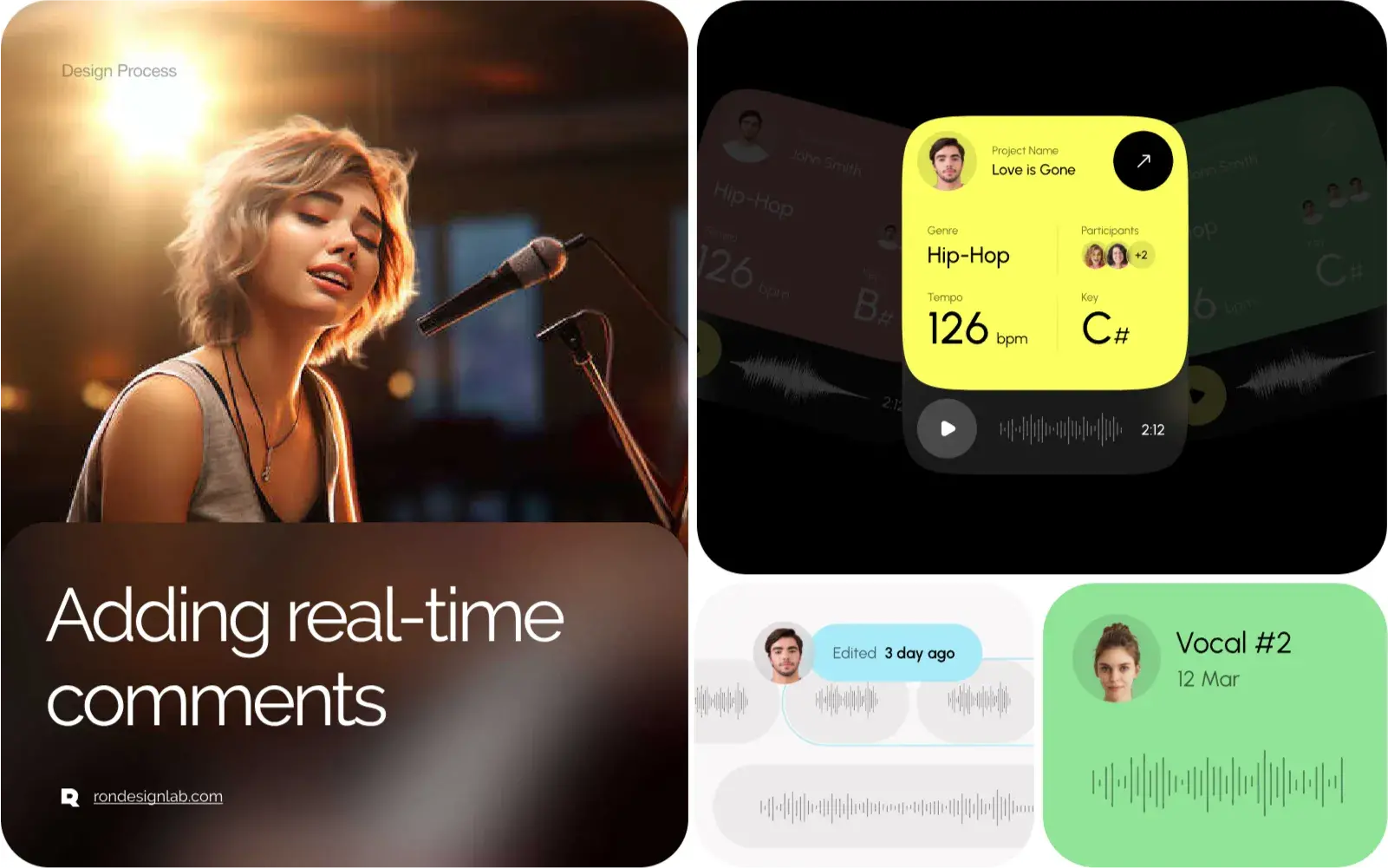 Two people singing into microphones, illustrating music creation together with Tunez.