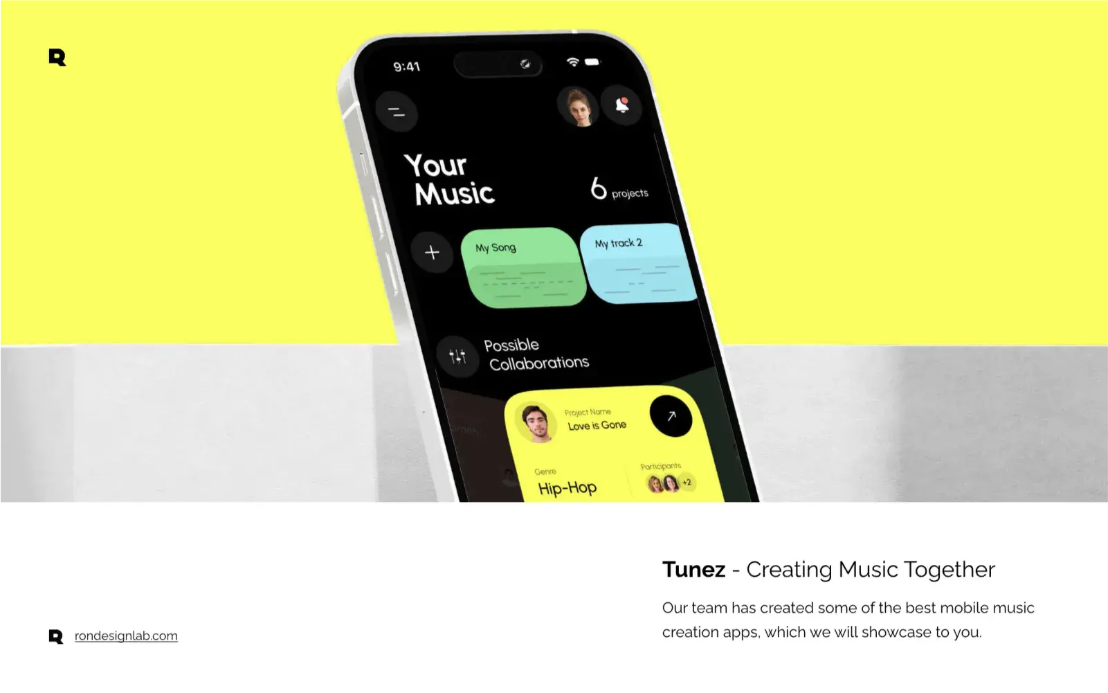 Screenshot of Tunez mobile app UI on iPhone showcasing a music meter.