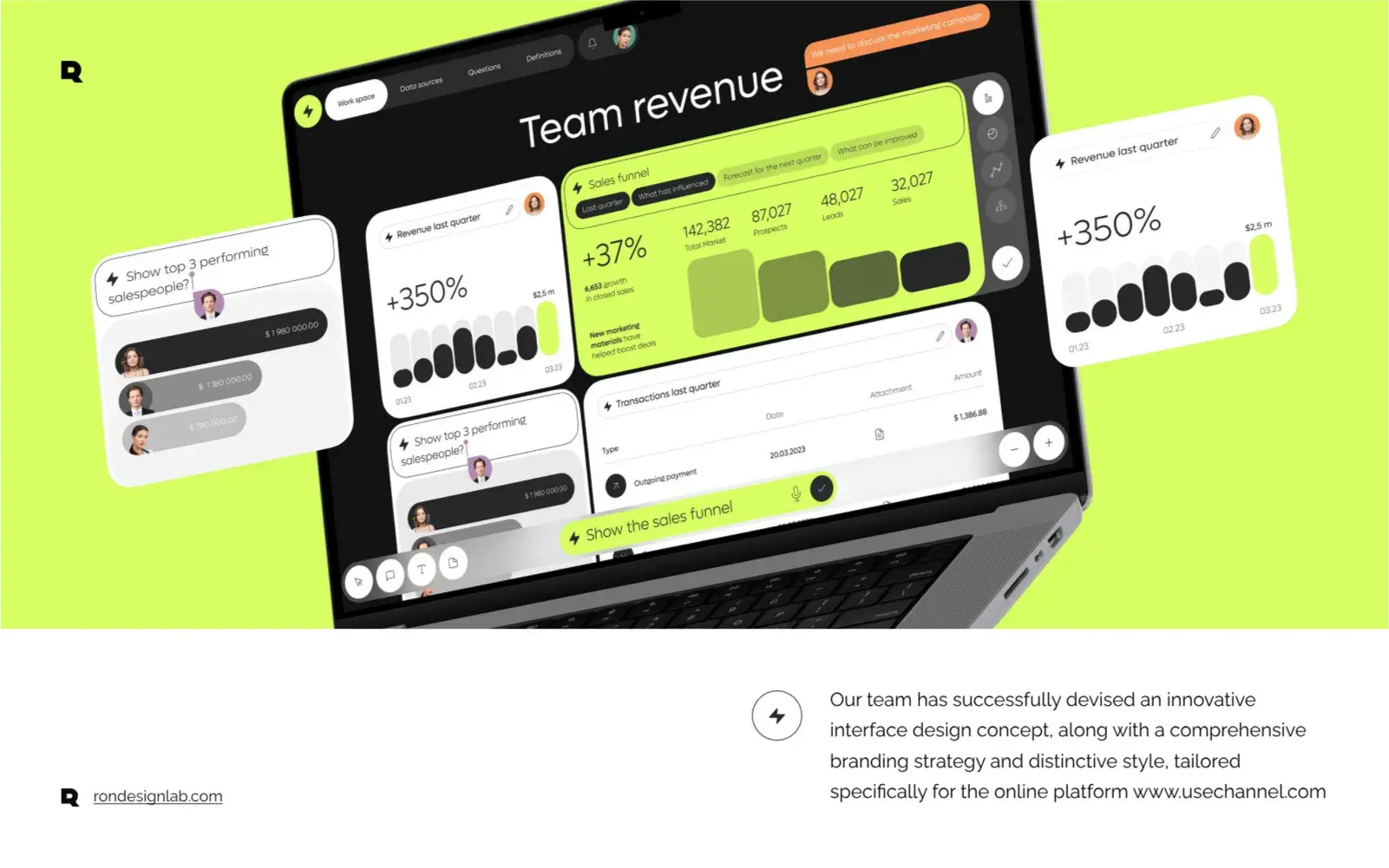 Screenshot of the Usechannel online AI chatbot platform interface for building business AI apps.