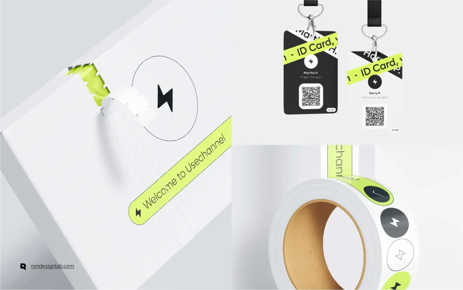 Usechannel online AI chatbot platform illustration: welcome screen and user ID card graphic.