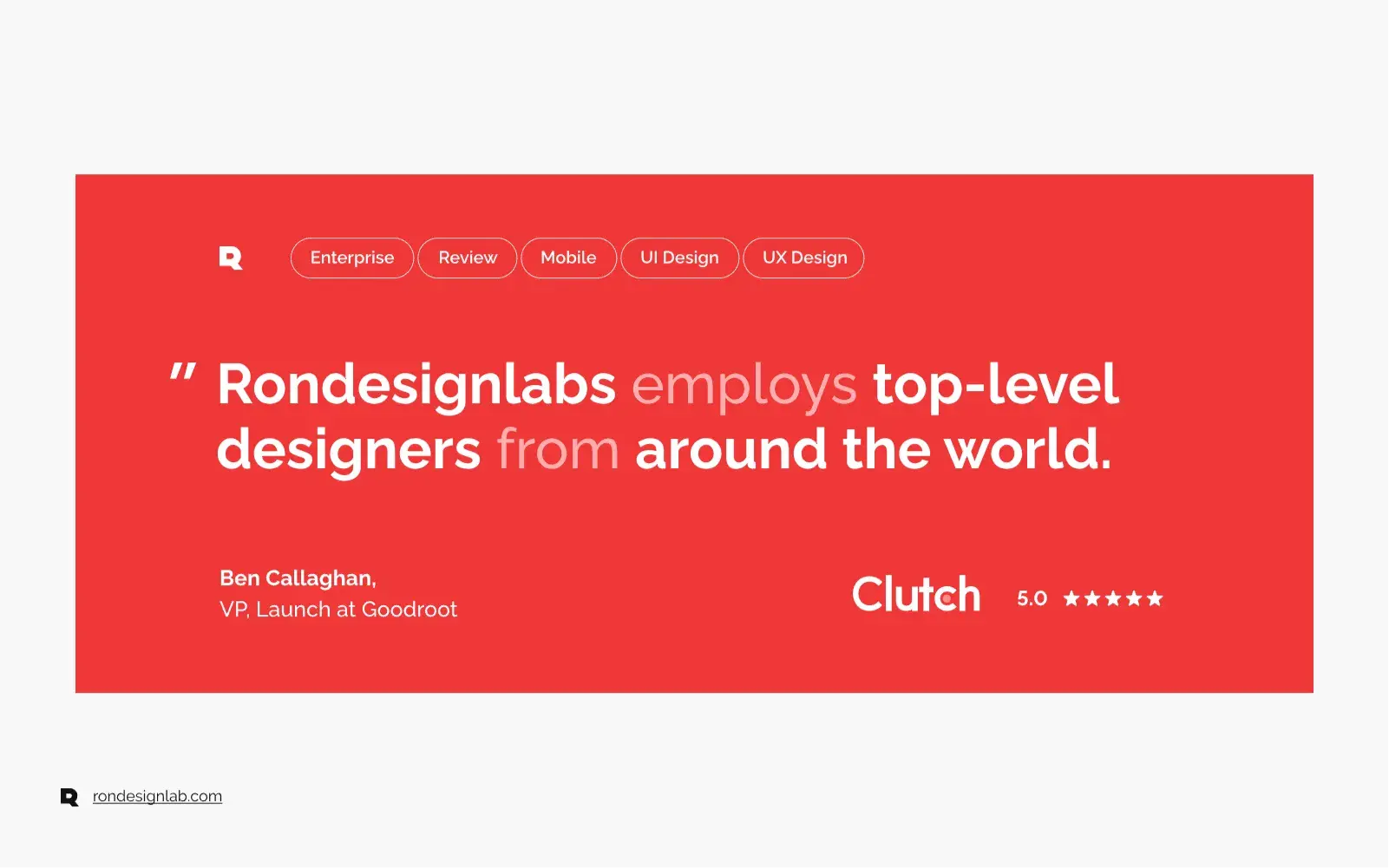 Screenshot of a colorful meter displaying a positive review score for Rondesignlab's work that impressed VP Ben Callaghan.