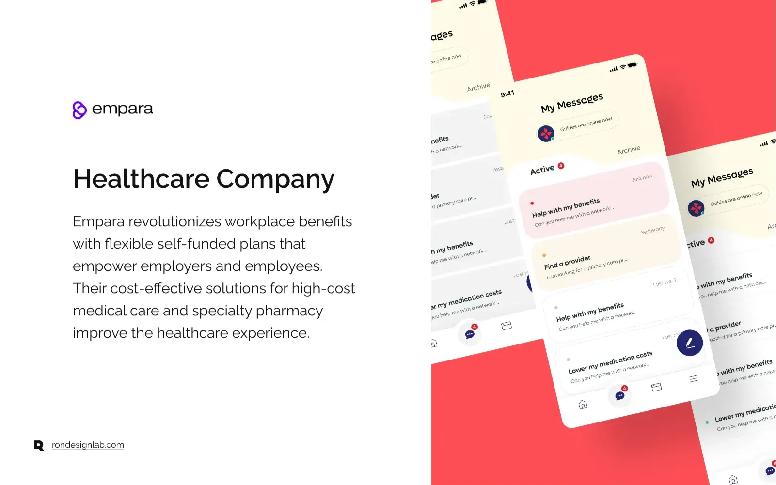 Screenshot of text related to VP Ben Callaghan's impressed review of Rondesignlab's services for healthcare startups.