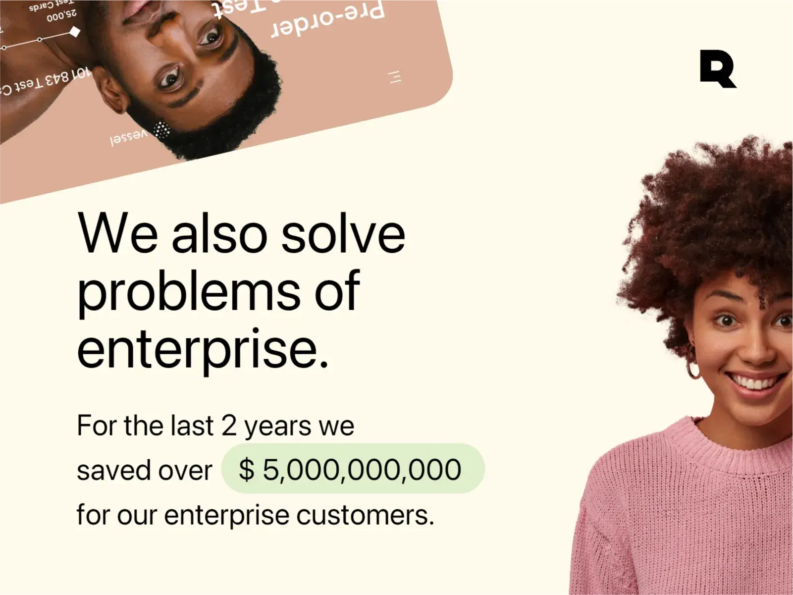 Flyer text quotes: "We also solve problems of enterprise... saved over $...", illustrating the agency's business impact.