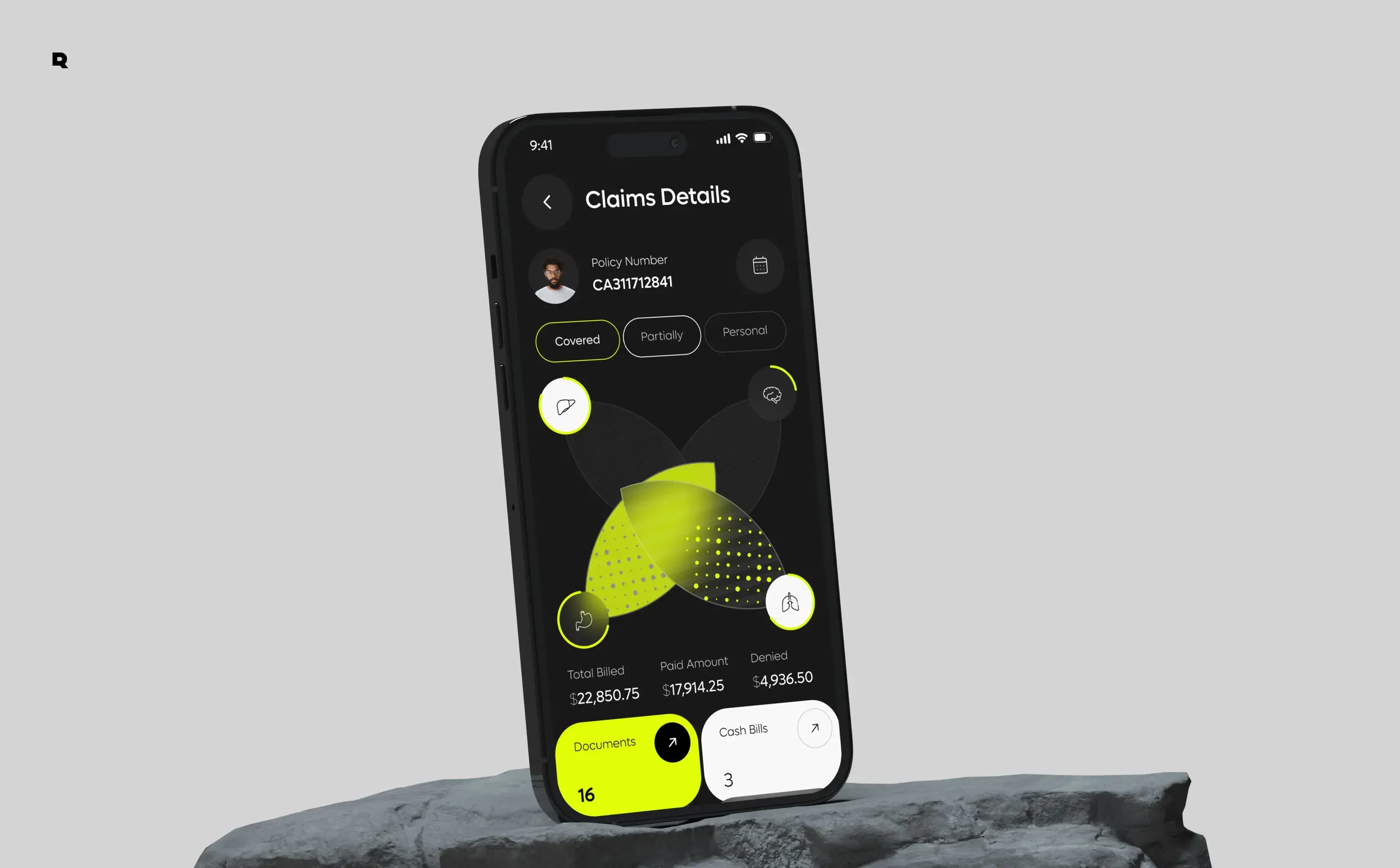 Mobile phone displaying the Aetna healthcare CRM app UI.