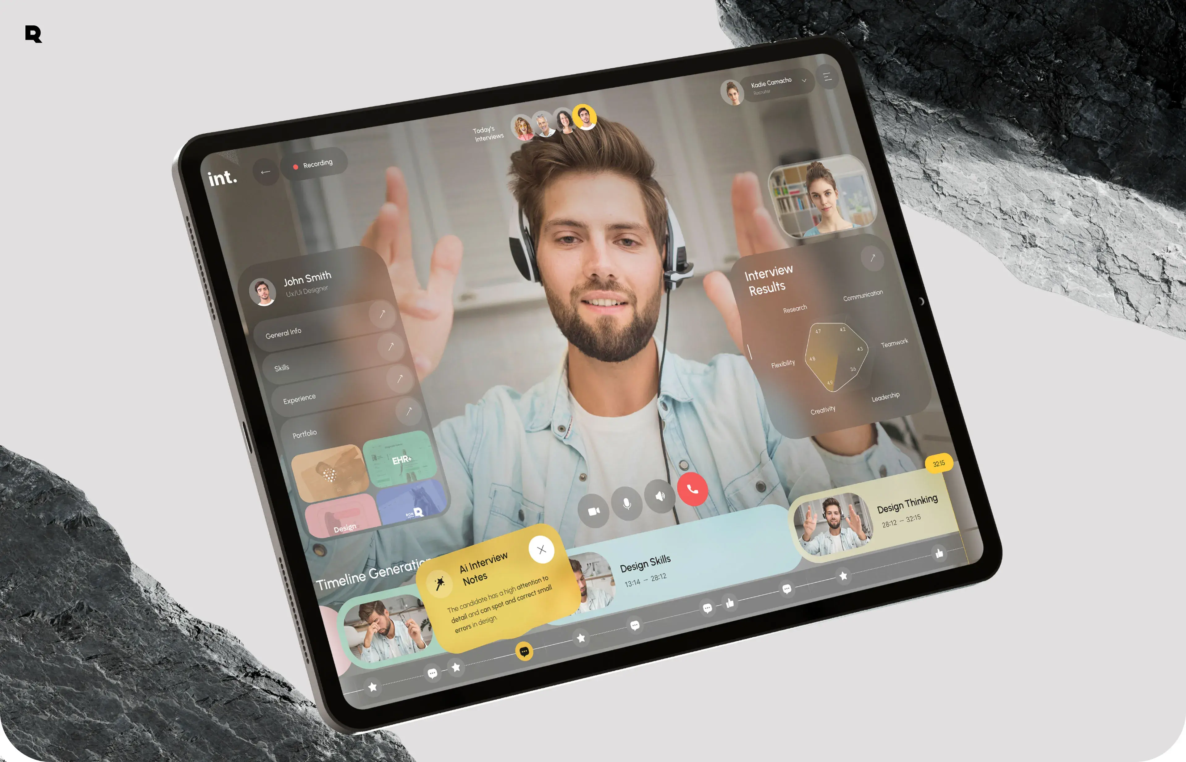 AI interview assistant UI/UX design on a screen.
