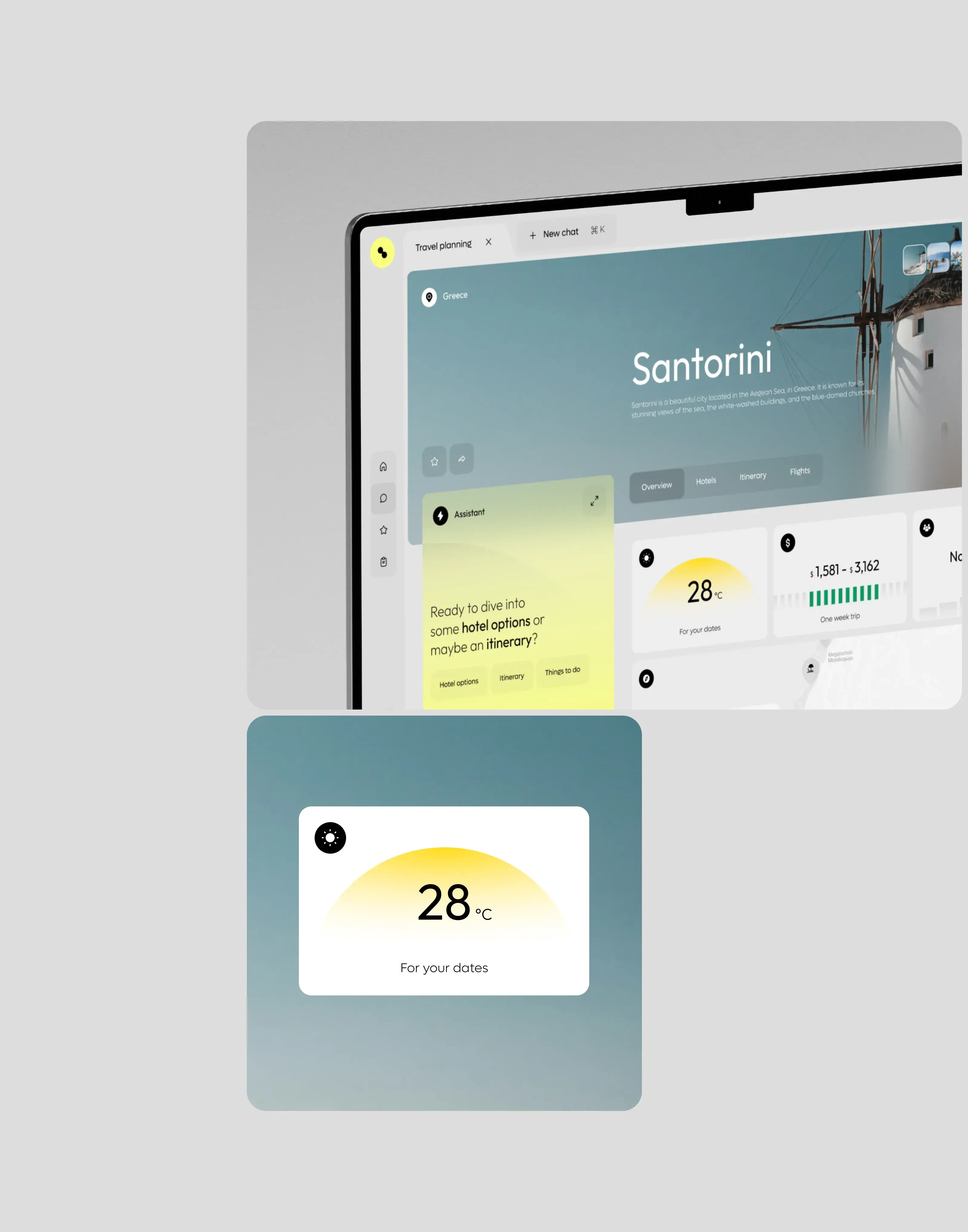 Screenshot of the user interface for the AI travel assistant desktop app. Screenshot of the user interface for the AI travel assistant desktop app.