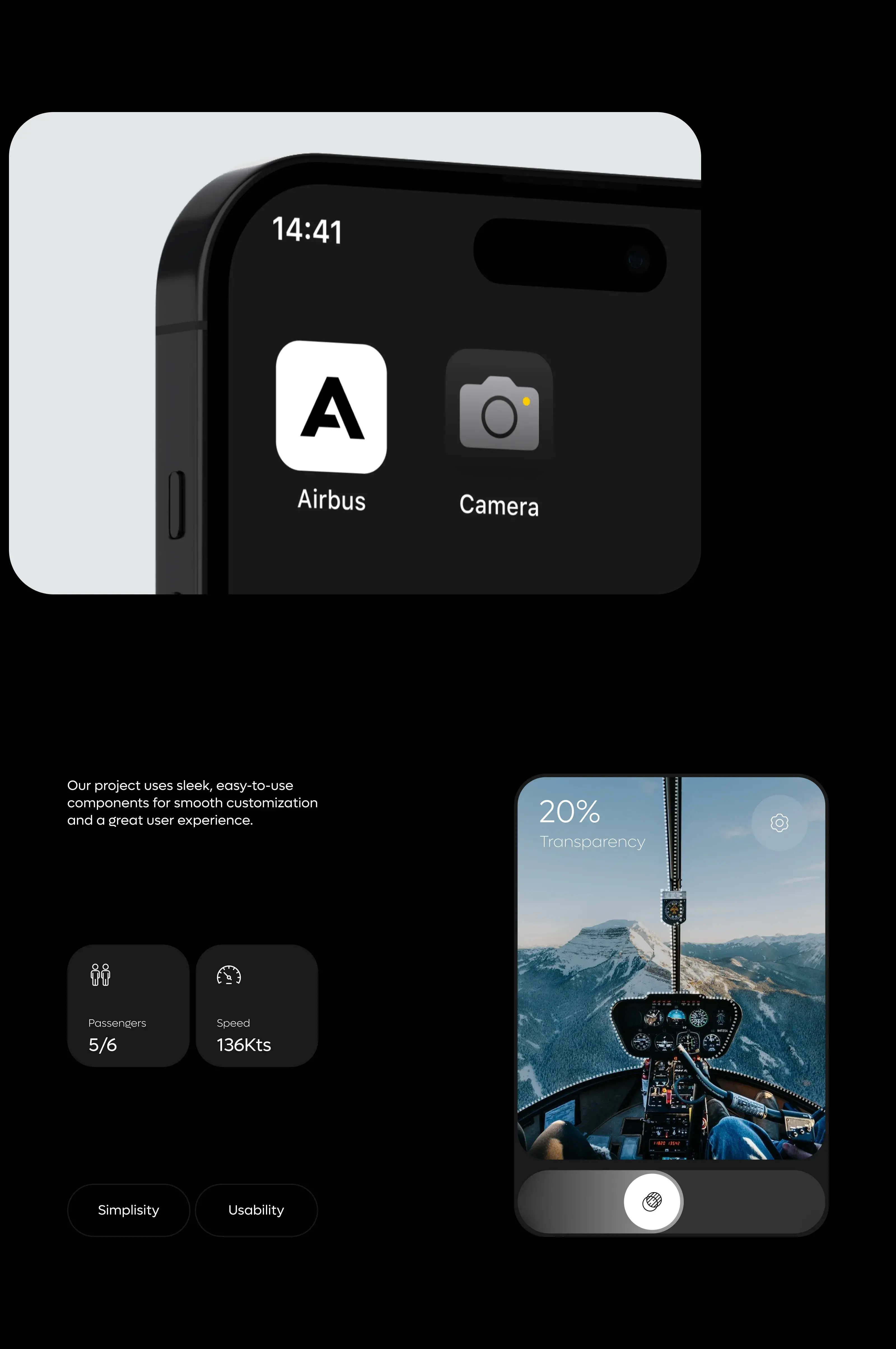 Screenshot of a mobile interface design for the Airbus configurator. Screenshot of a mobile interface design for the Airbus configurator.