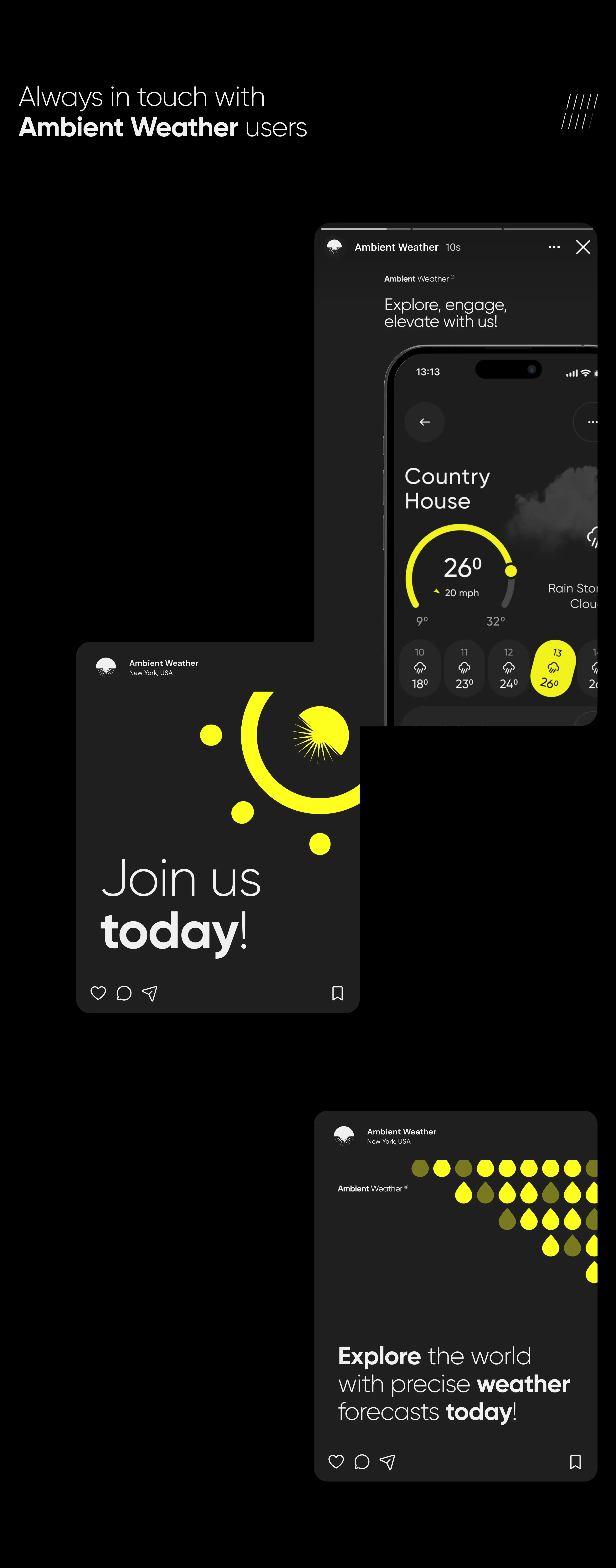 Screenshot of ambient weather mobile app UI displaying sensor data related to IoT wellness. Screenshot of ambient weather mobile app UI displaying sensor data related to IoT wellness.