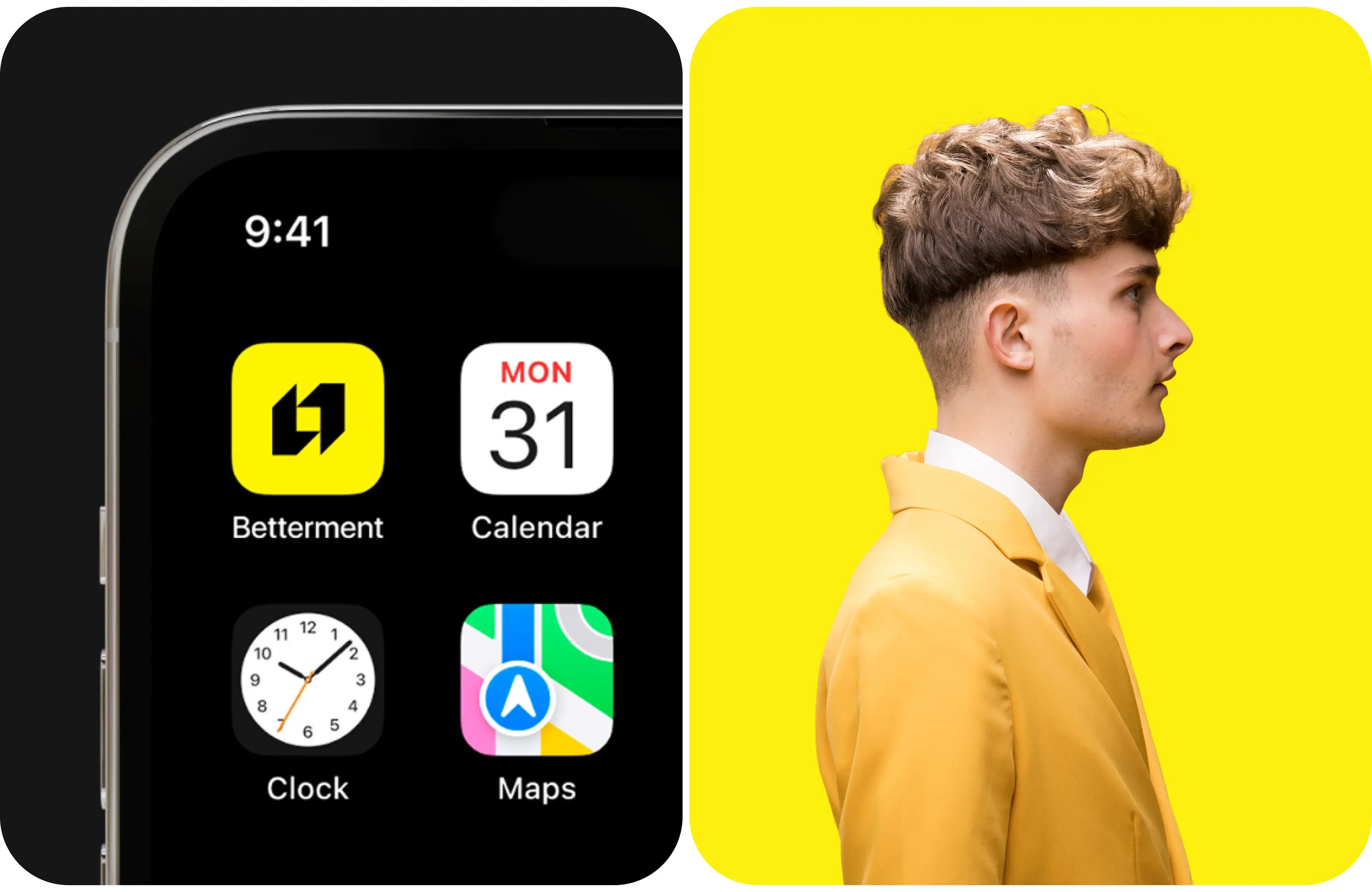 A person holds a mobile device displaying the Betterment finance app interface. A person holds a mobile device displaying the Betterment finance app interface.
