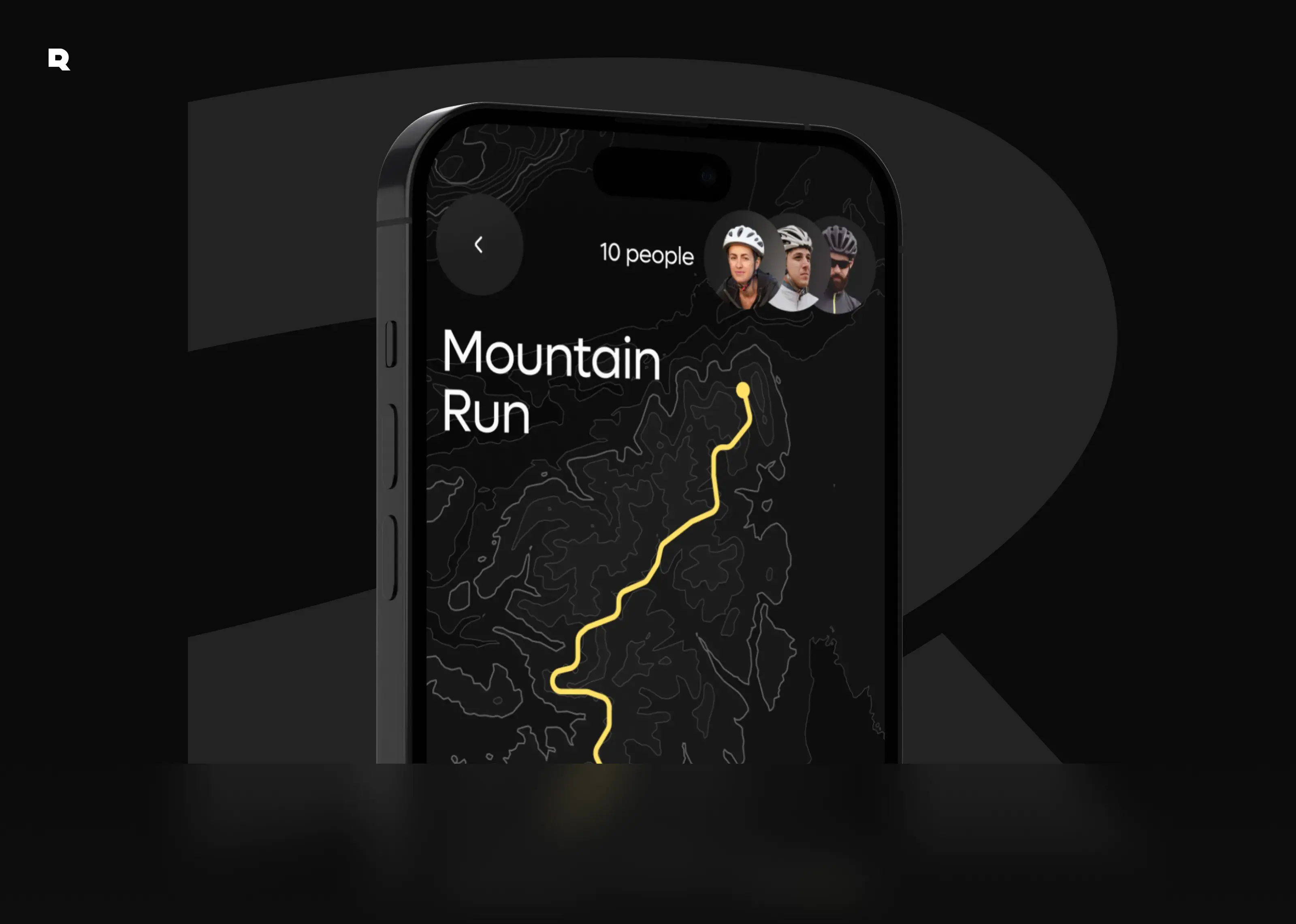 Screenshot of a mobile app on a smartphone showing a map and data for an activity like 'Mountain Run'.