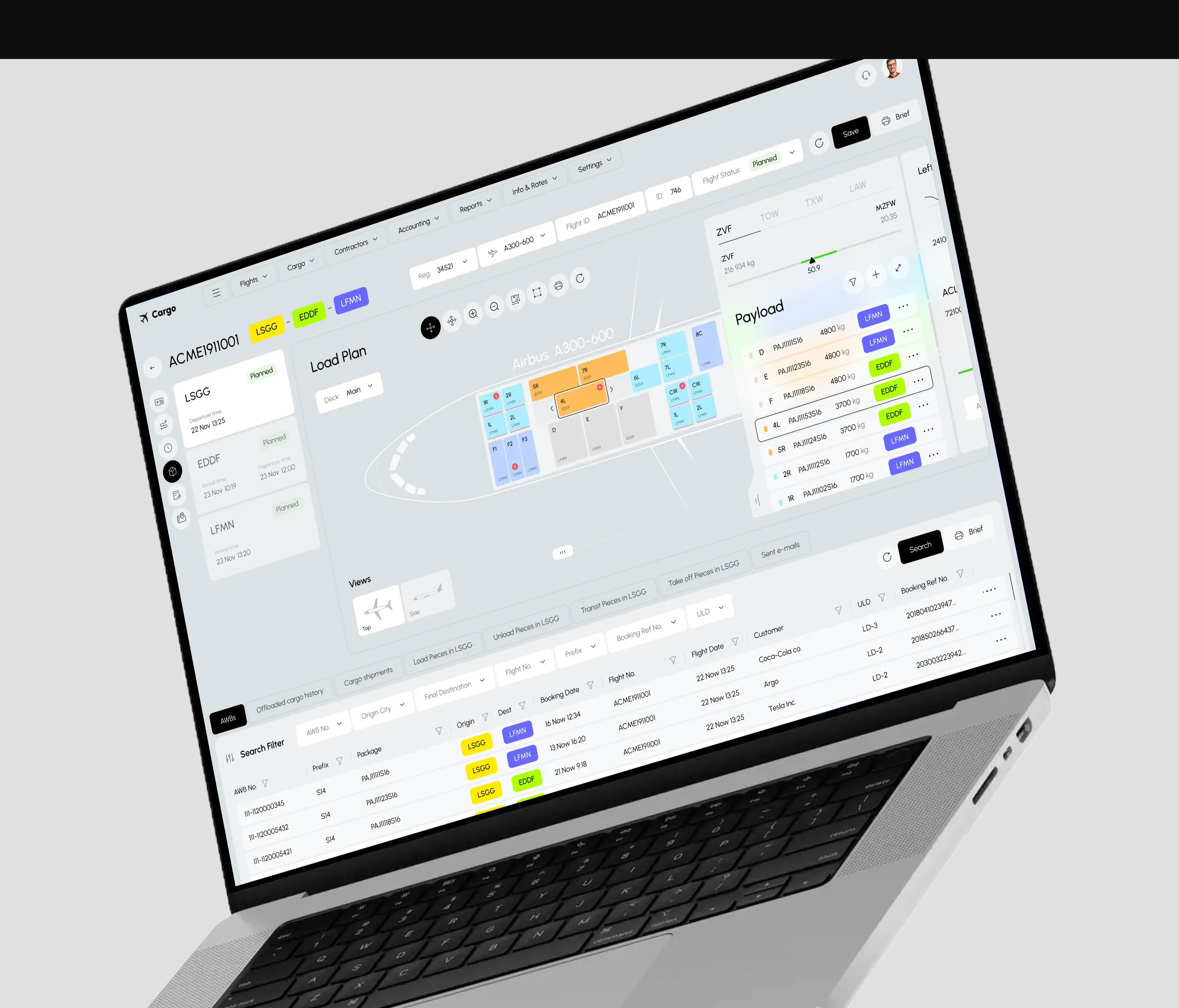 Screenshot of the cargo TMS system SaaS web application UI on a laptop. Screenshot of the cargo TMS system SaaS web application UI on a laptop.