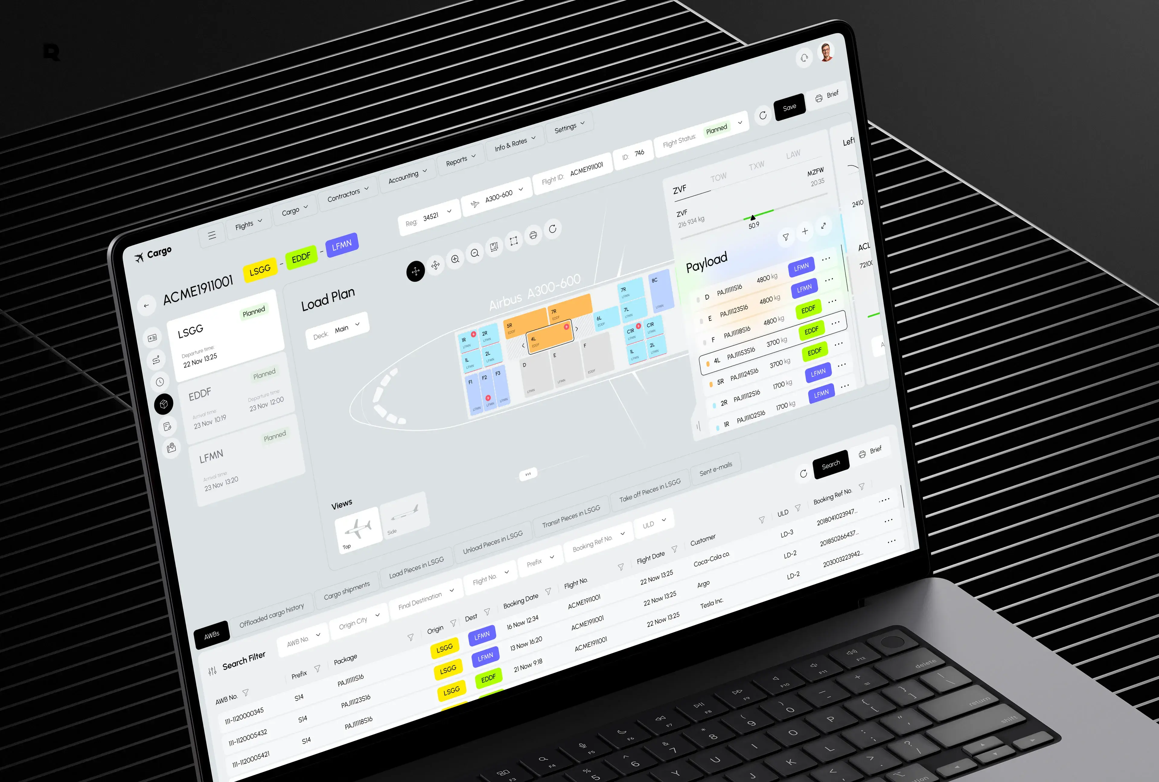 Screenshot of the cargo TMS system UI/UX design for managing vehicles and cargo.