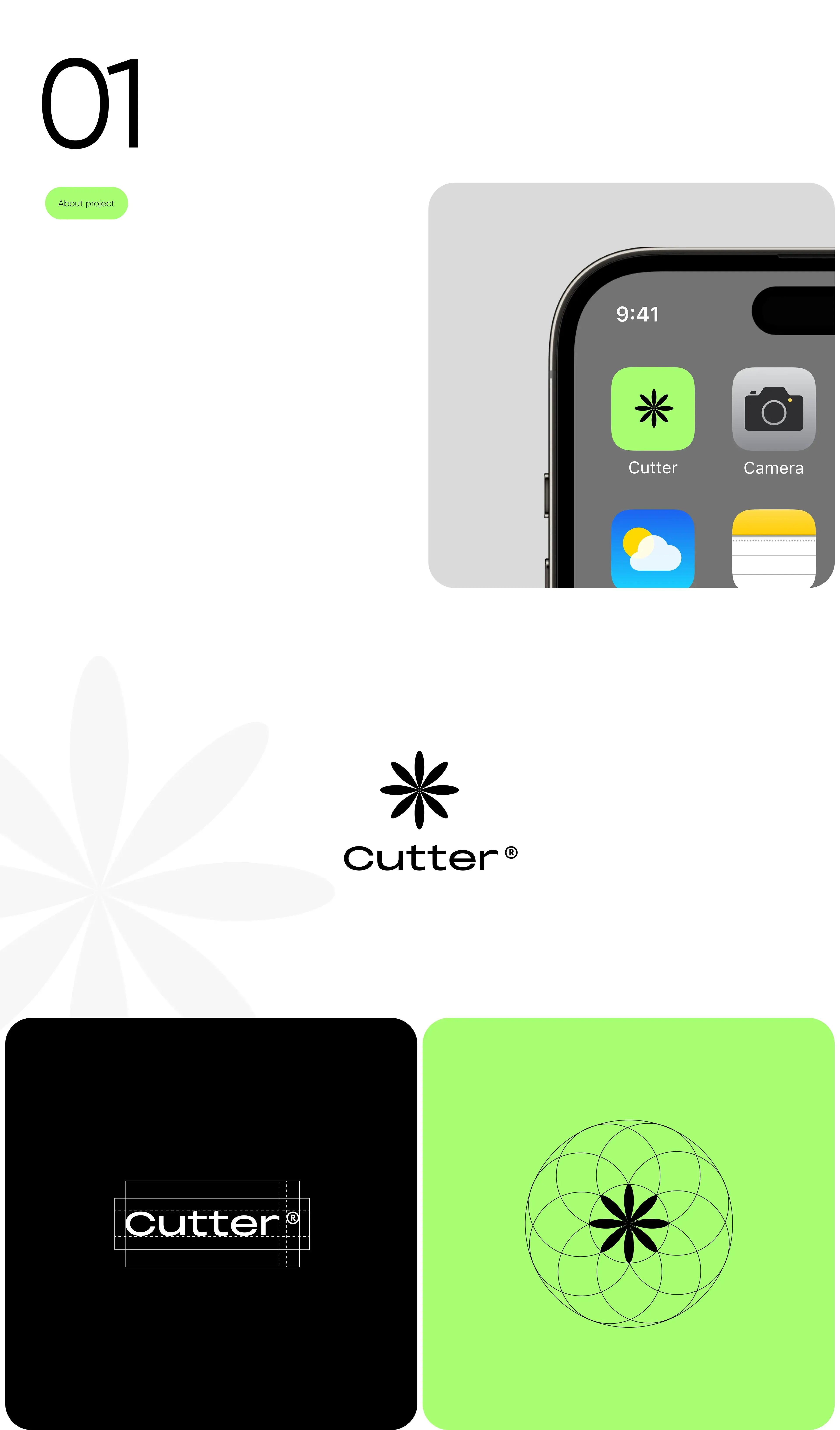 Screenshot of the Cutter mobile app's 'About project' screen, highlighting the app's branding and user interface design. Screenshot of the Cutter mobile app's 'About project' screen, highlighting the app's branding and user interface design.