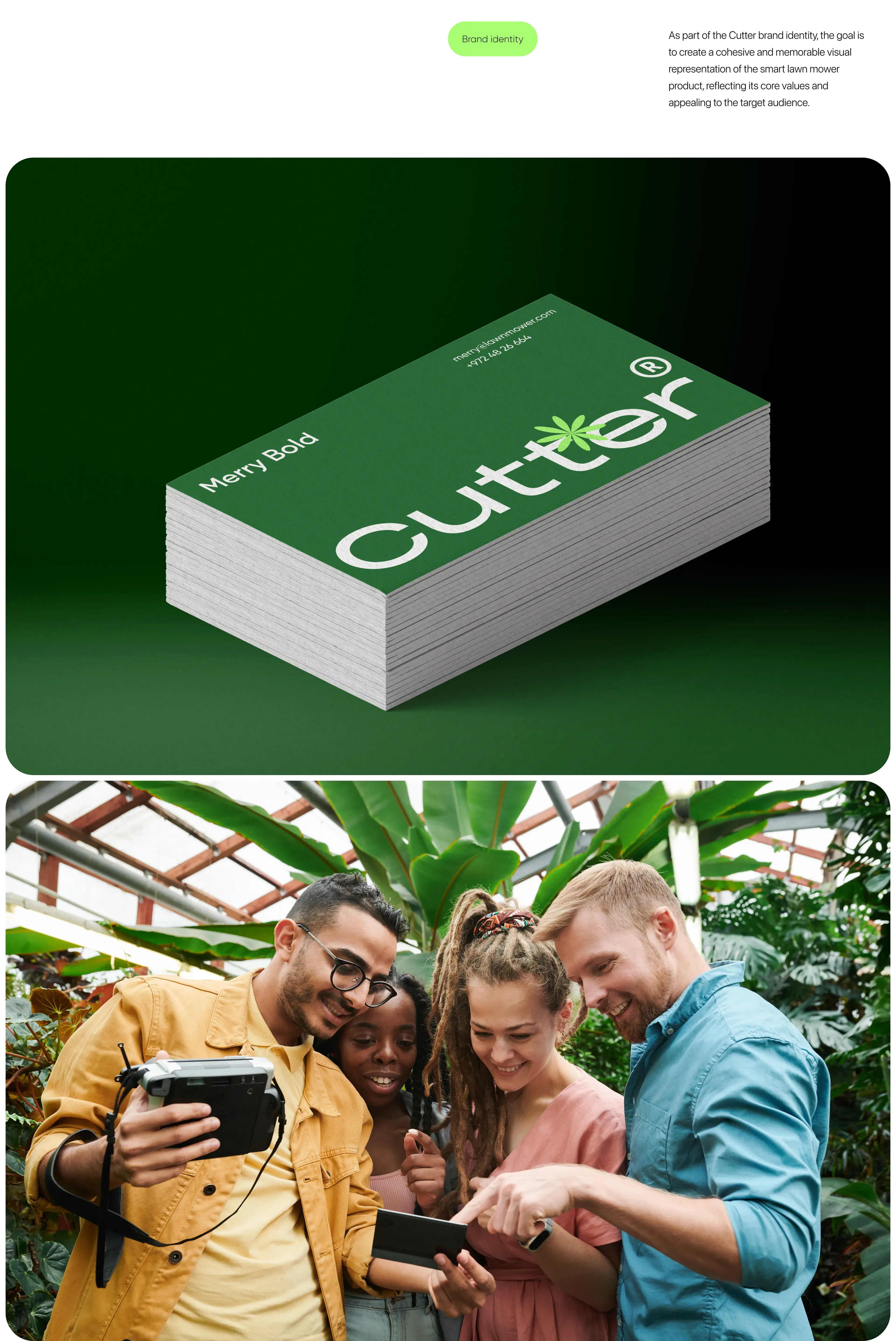 A person presenting Cutter app's startup branding, including a designed box and camera-themed marketing materials. A person presenting Cutter app's startup branding, including a designed box and camera-themed marketing materials.