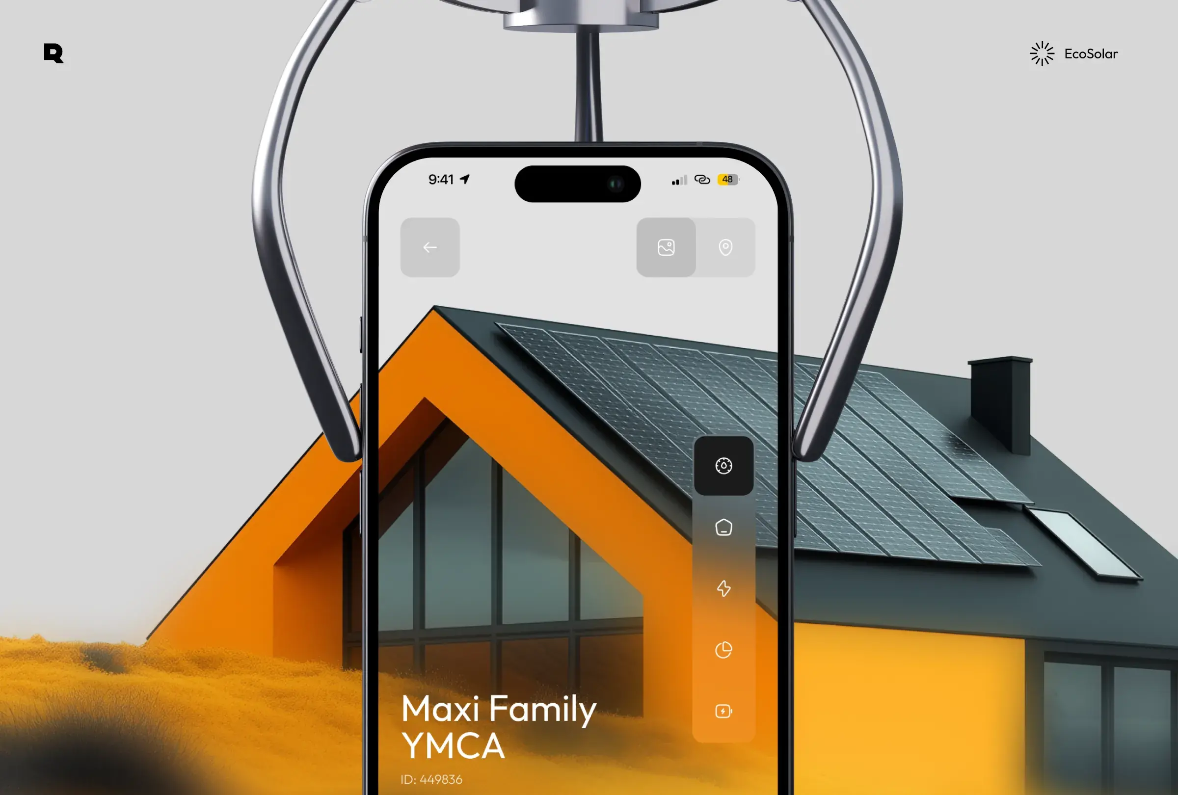 Mockup of the EcoSolar renewable energy SaaS mobile user interface.