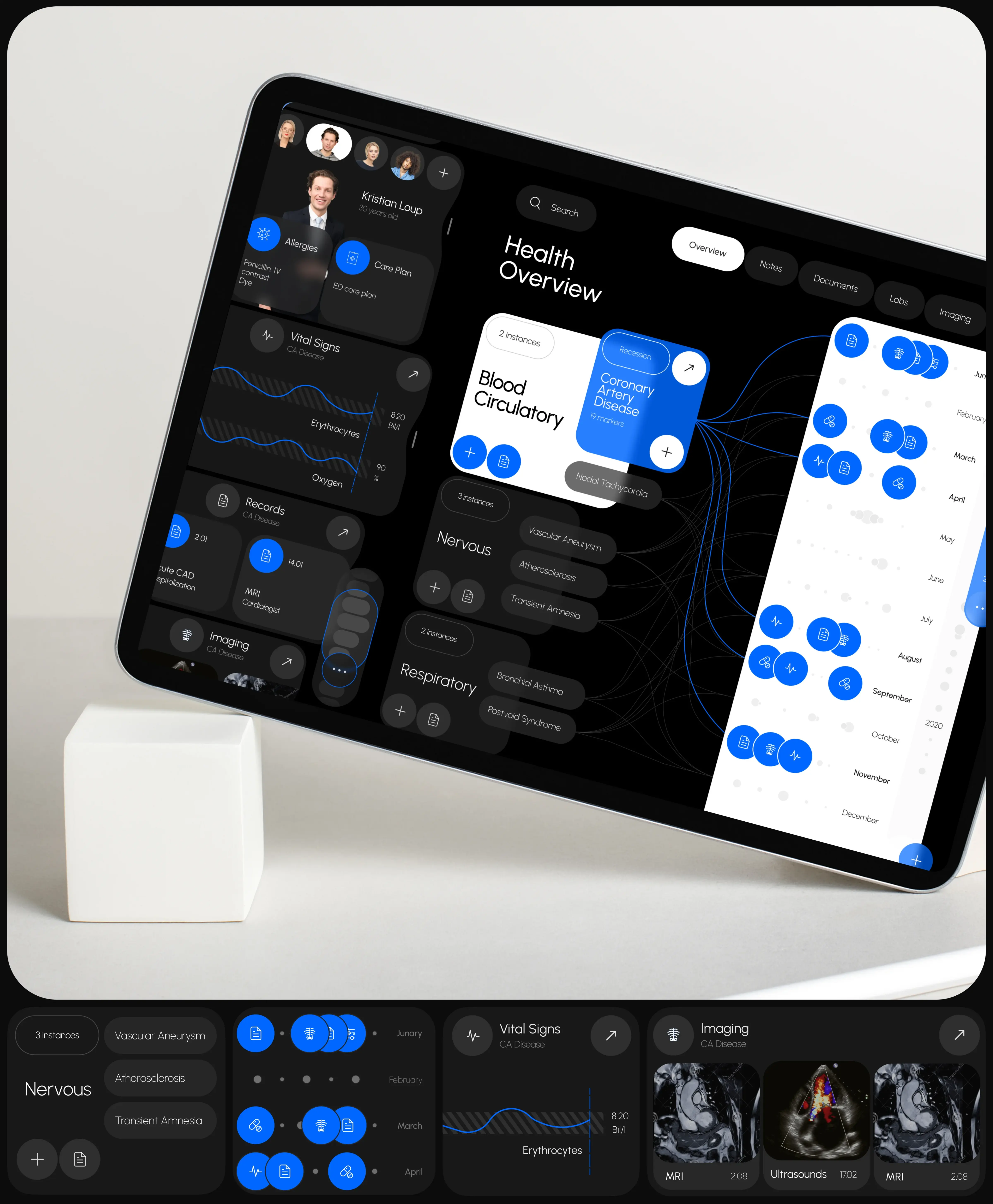 EHR user interface design displayed on an electronic device. EHR user interface design displayed on an electronic device.