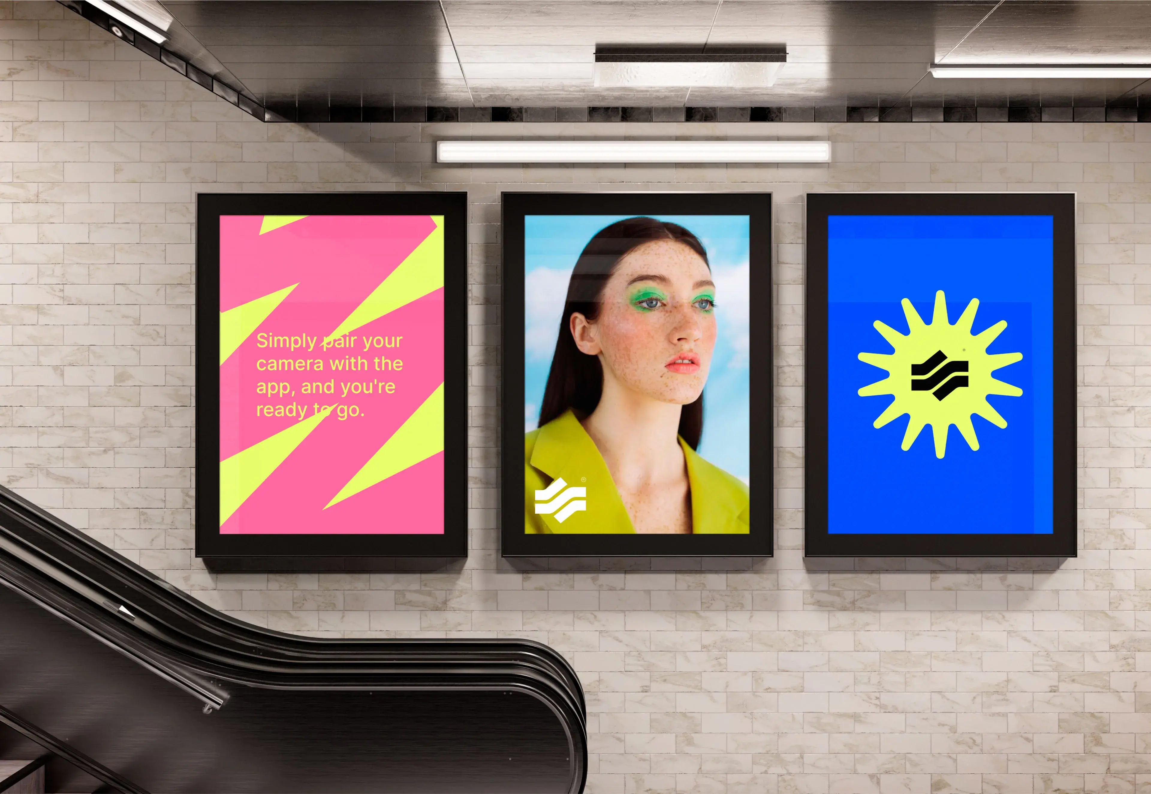 Mockup of a billboard advertising an app with the text "Simply pair your camera with the app, and you're ready to go.". Mockup of a billboard advertising an app with the text "Simply pair your camera with the app, and you're ready to go.".