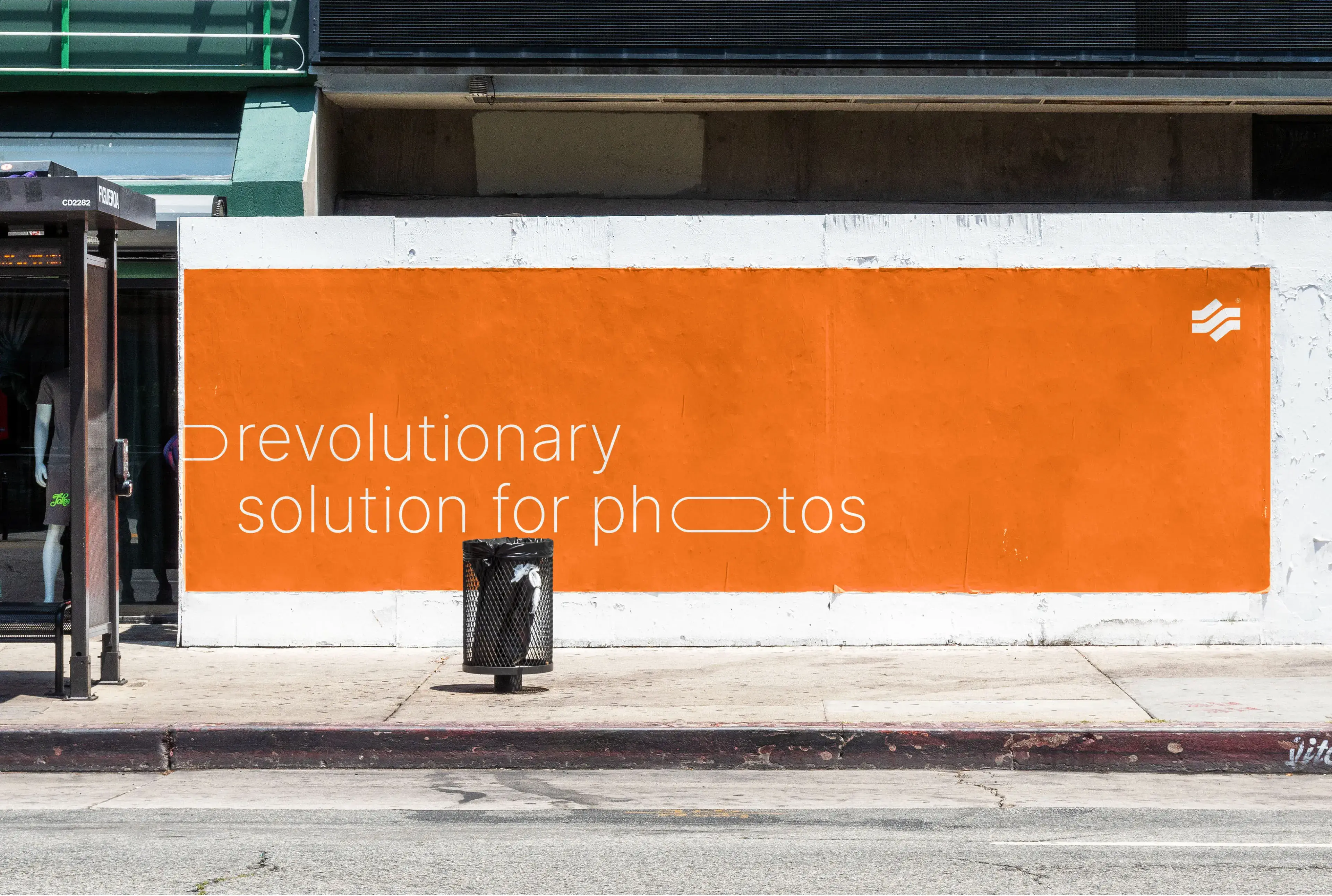 Mockup of a sidewalk billboard displaying text about a "revolutionary solution for photos". Mockup of a sidewalk billboard displaying text about a "revolutionary solution for photos".