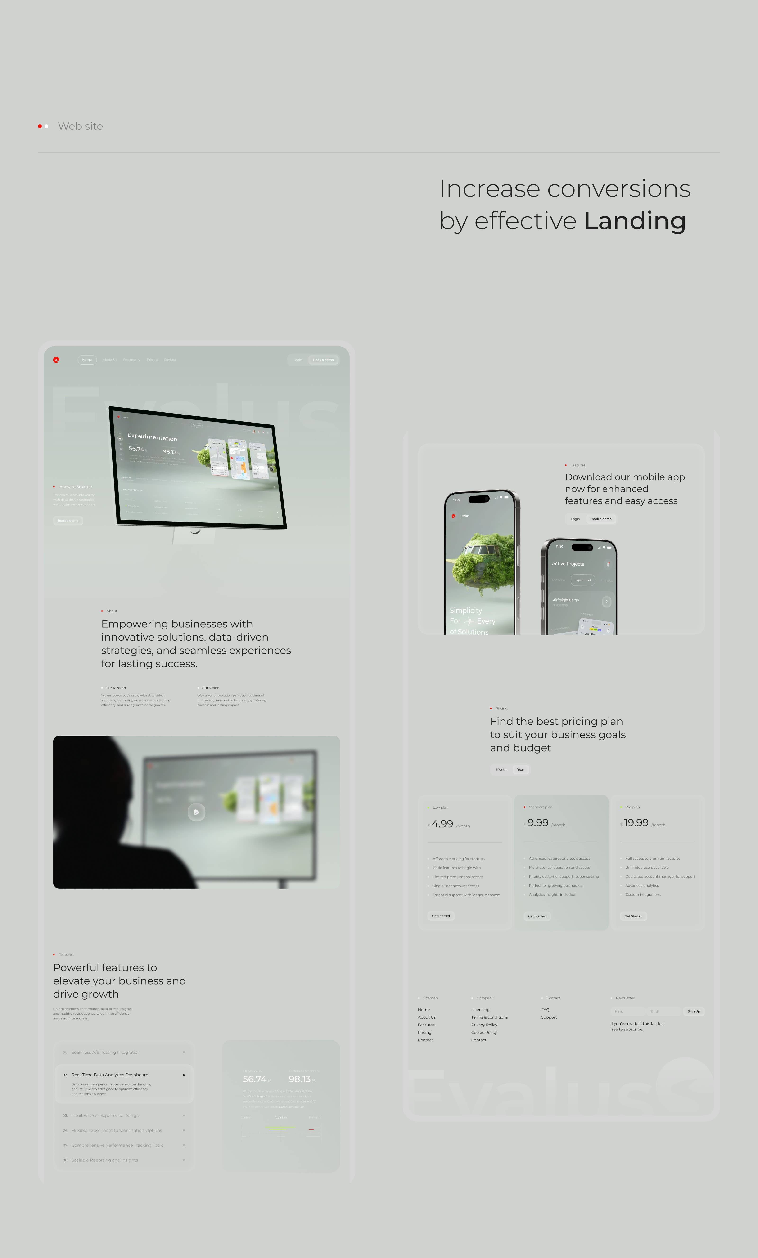UI screenshot of the Evalus A/B testing SAAS platform featuring data visualization meters. UI screenshot of the Evalus A/B testing SAAS platform featuring data visualization meters.