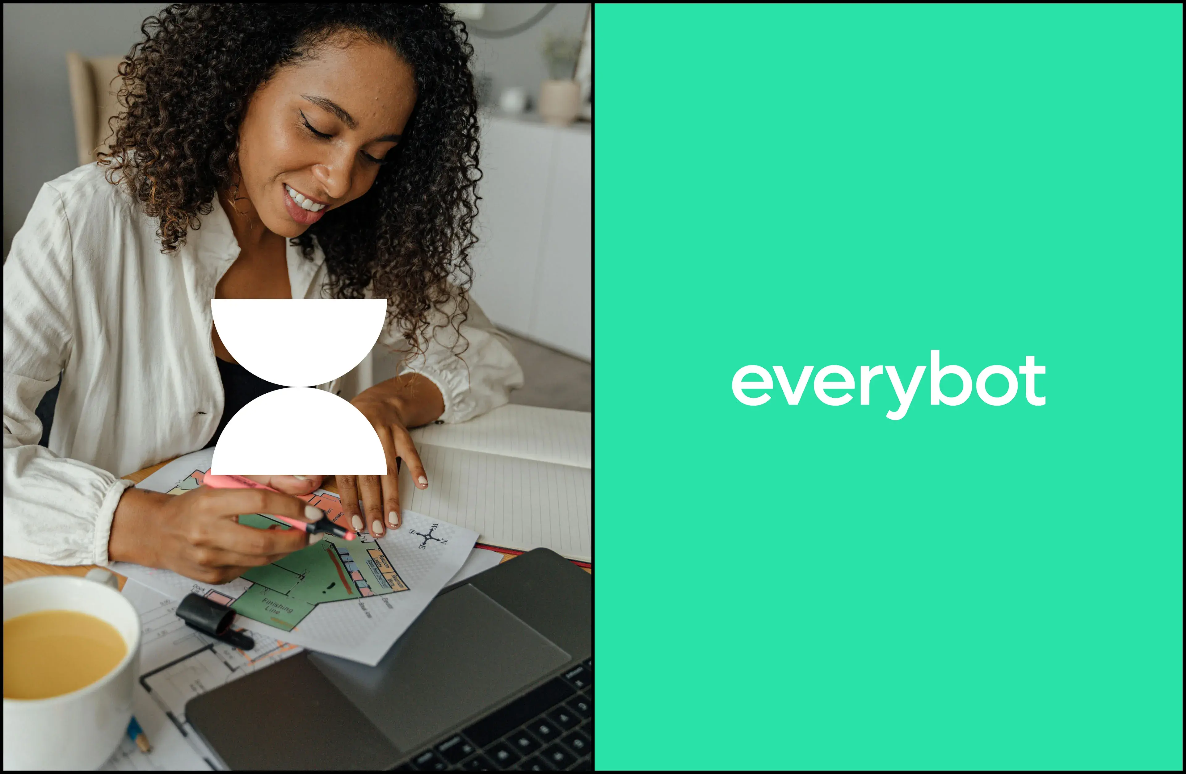 Woman working on a laptop displaying 'everybot' text, related to the app's UX/UI design case study. Woman working on a laptop displaying 'everybot' text, related to the app's UX/UI design case study.